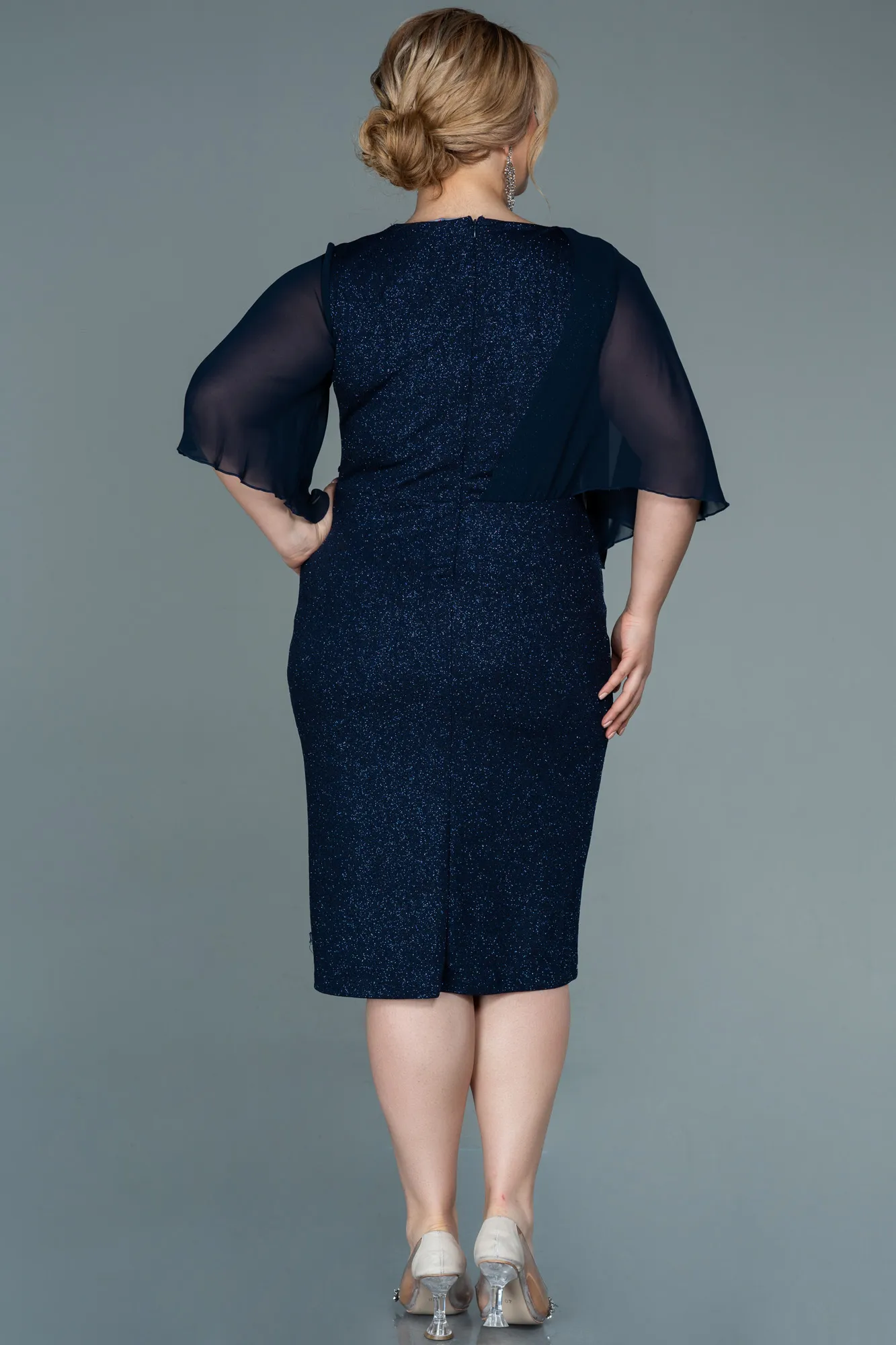 Navy Blue-Midi Plus Size Evening Dress ABK1567