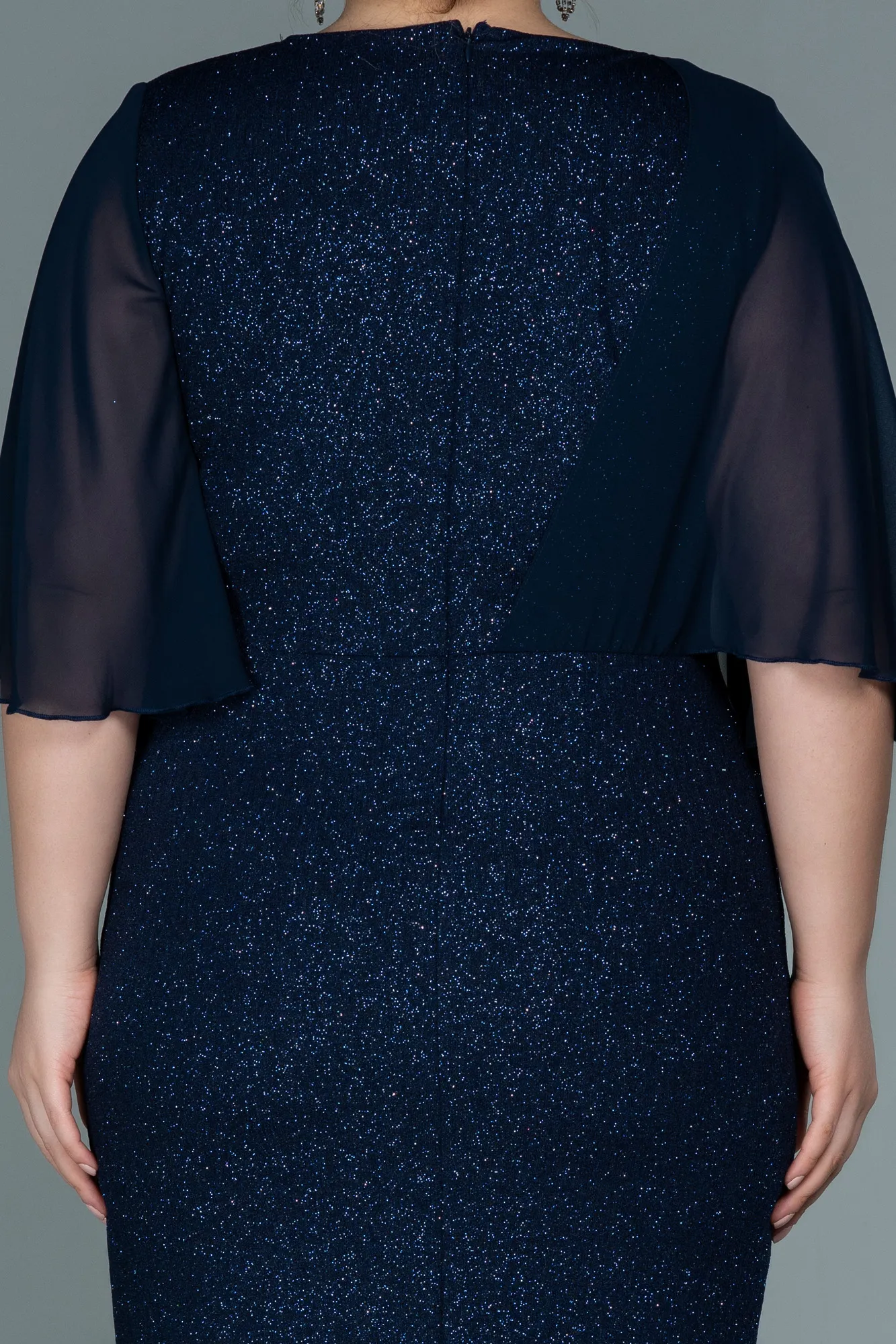 Navy Blue-Midi Plus Size Evening Dress ABK1567