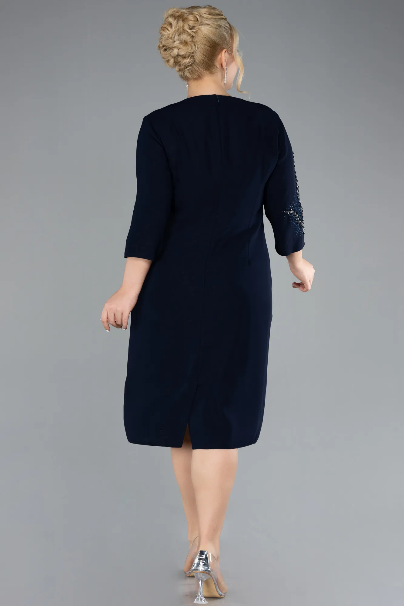 Navy Blue-Midi Plus Size Evening Dress ABK1621