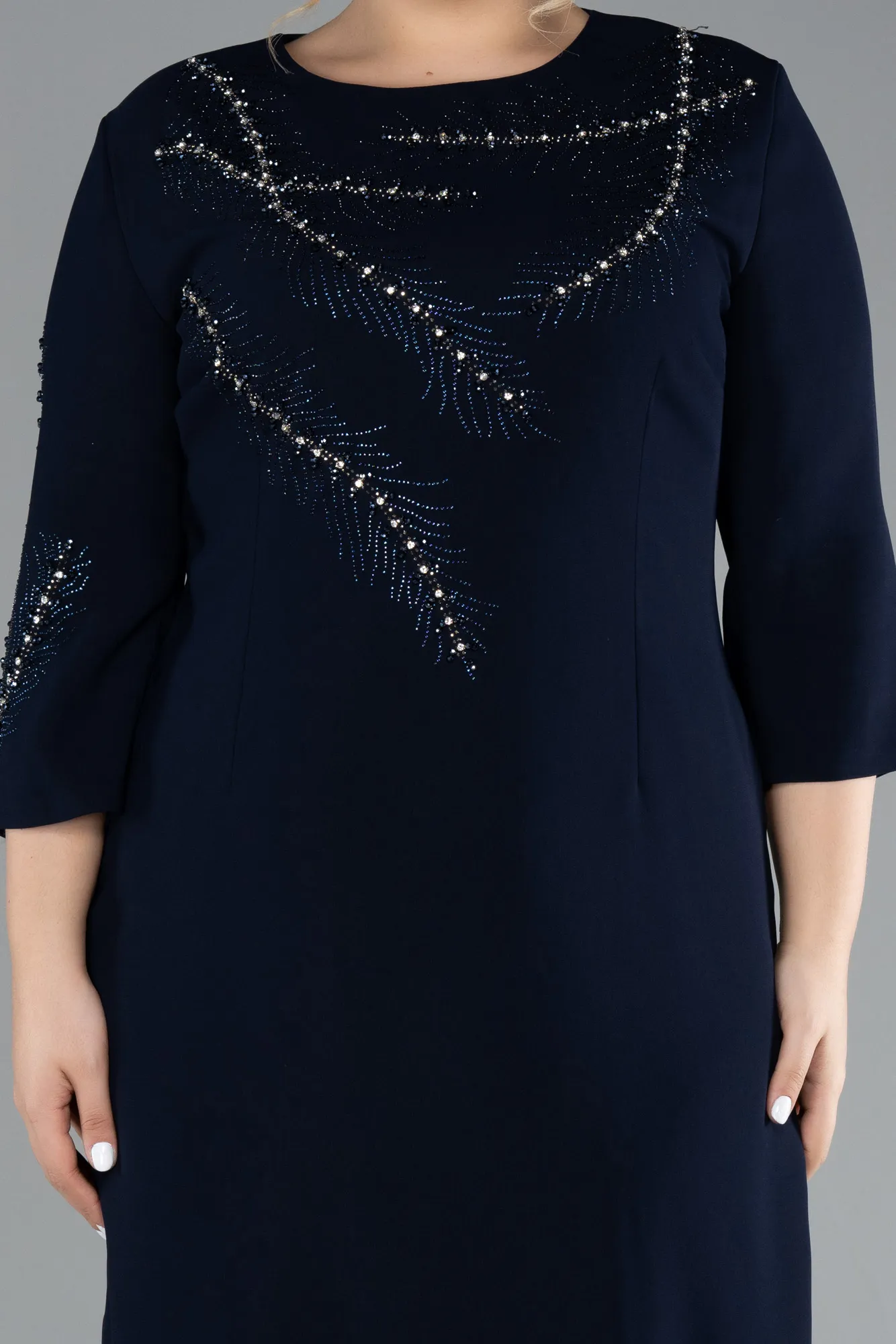 Navy Blue-Midi Plus Size Evening Dress ABK1621