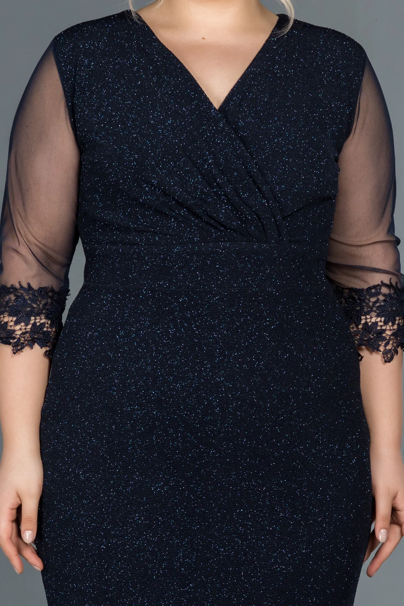 Navy Blue-Midi Plus Size Evening Dress ABK1653