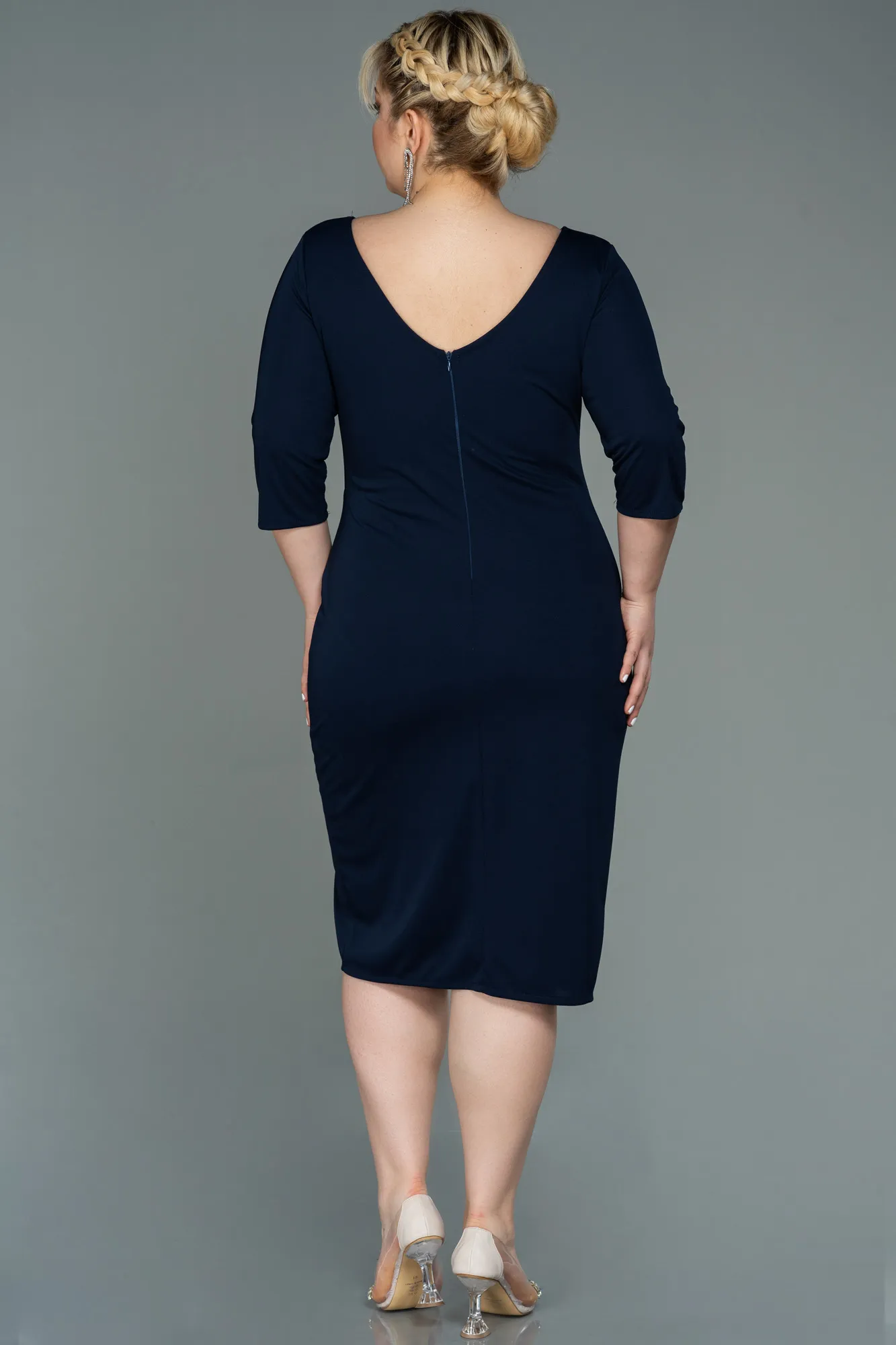 Navy Blue-Midi Plus Size Evening Dress ABK1725