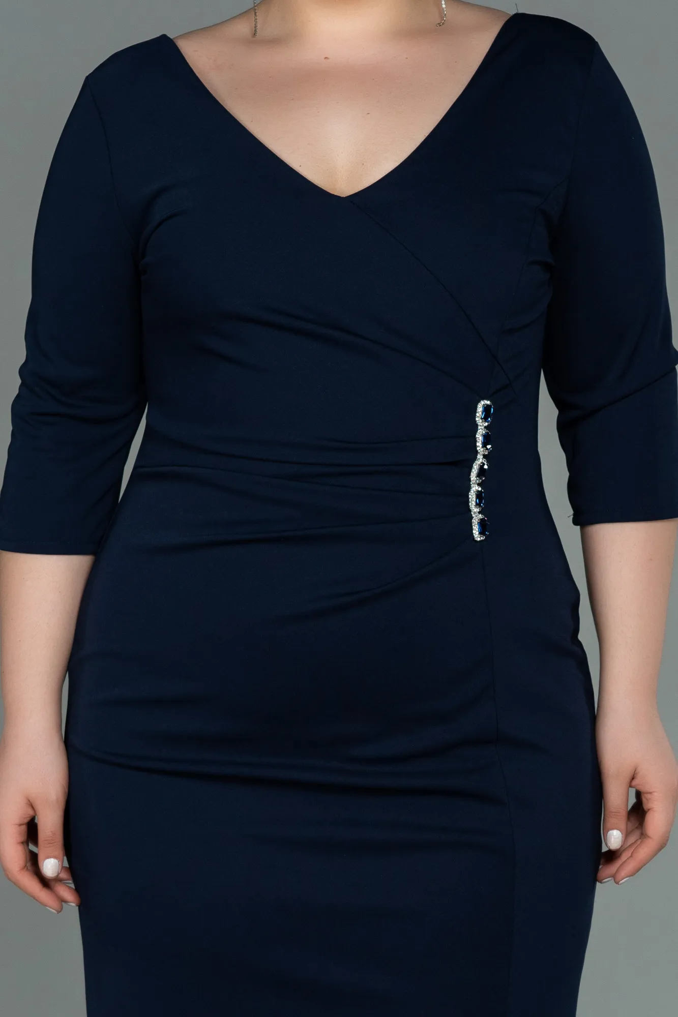 Navy Blue-Midi Plus Size Evening Dress ABK1725