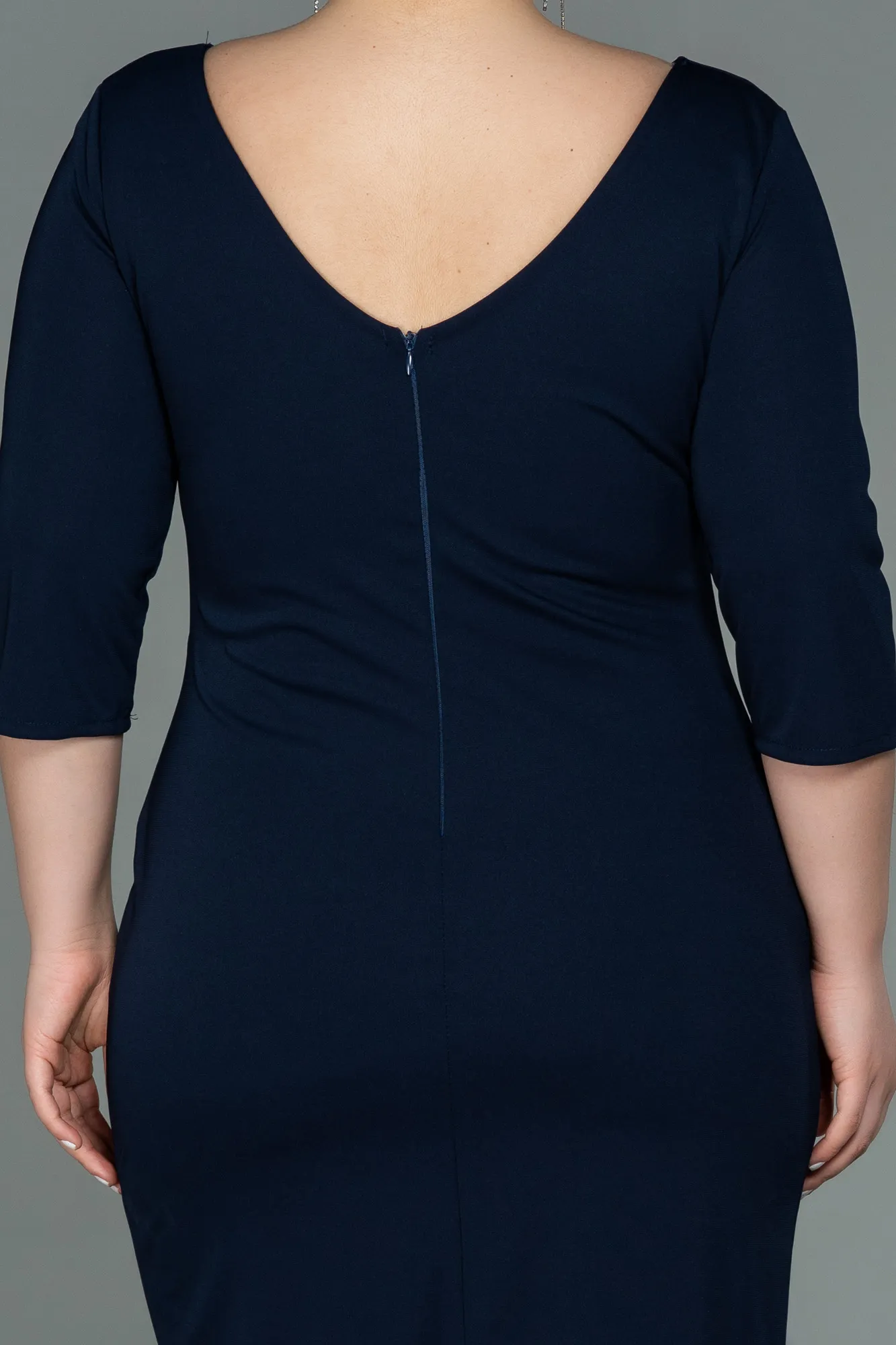 Navy Blue-Midi Plus Size Evening Dress ABK1725