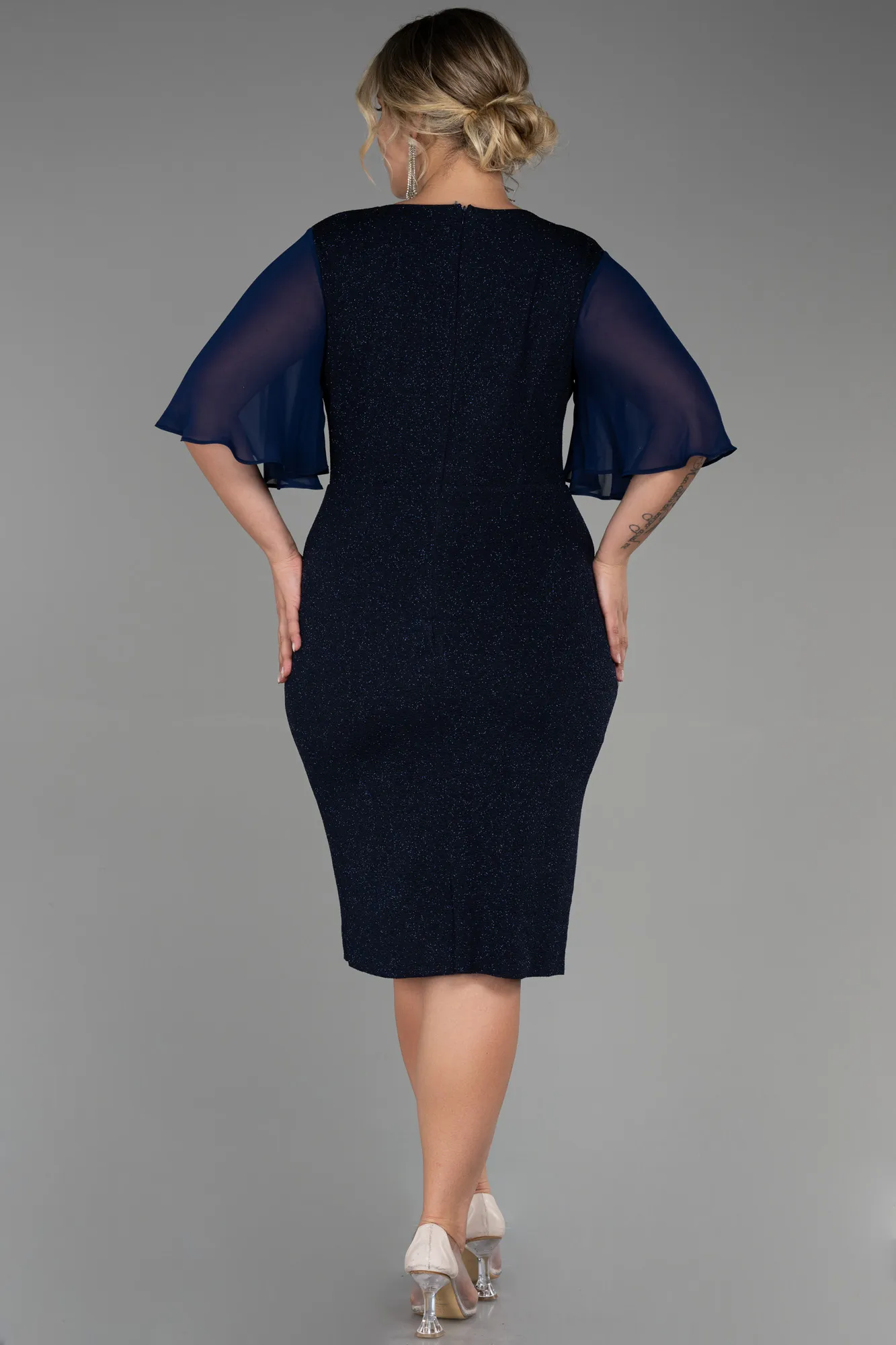 Navy Blue-Midi Plus Size Evening Dress ABK1826