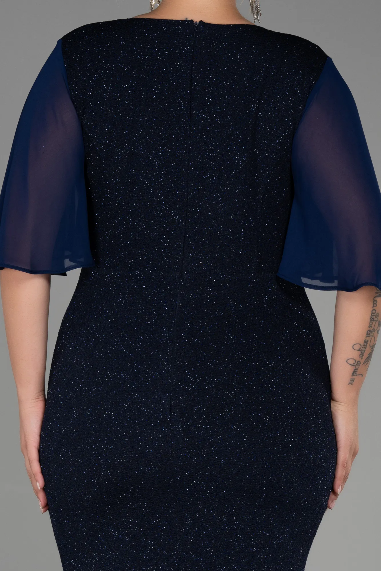 Navy Blue-Midi Plus Size Evening Dress ABK1826