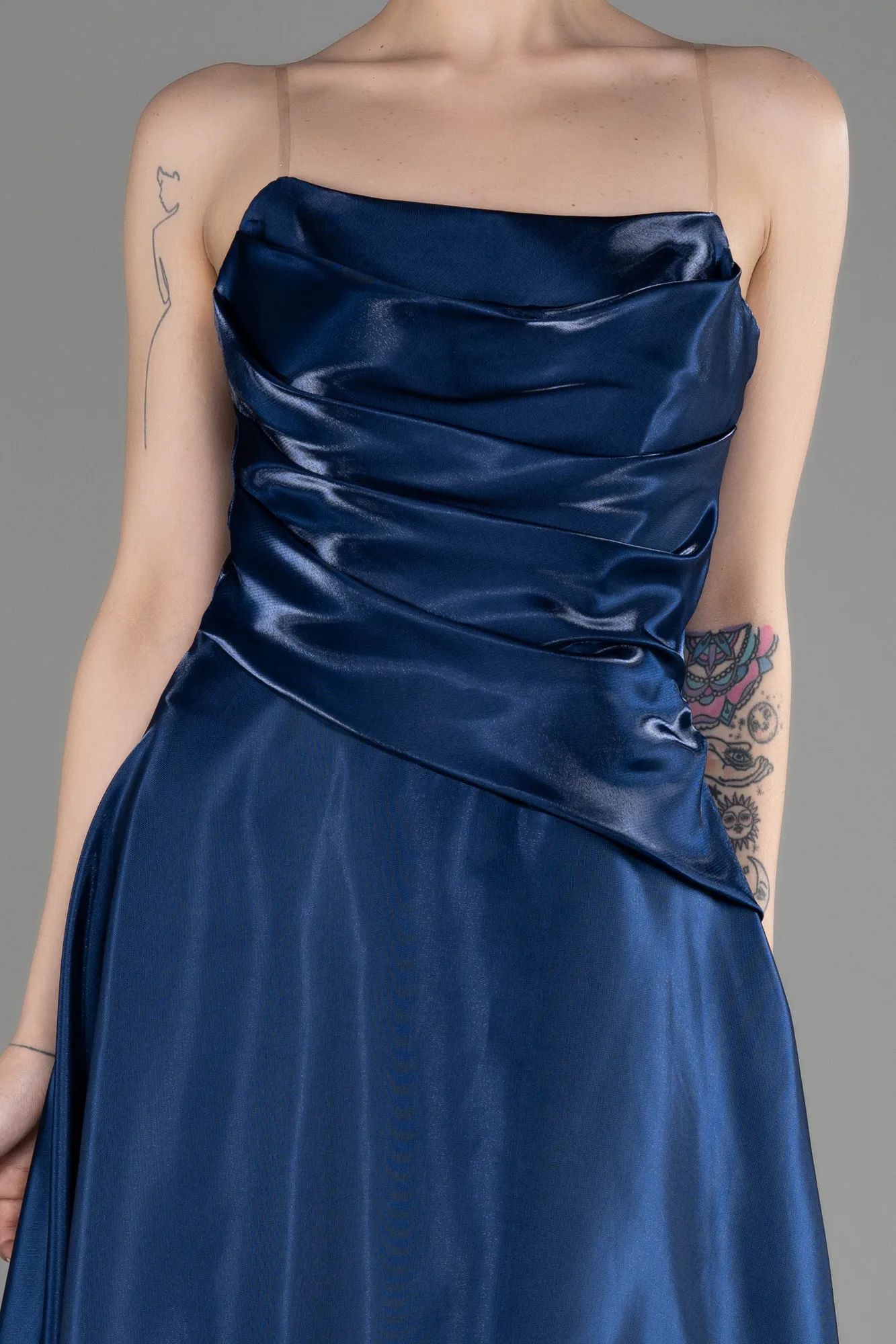Navy Blue-Midi Satin Cocktail Dress ABK2018