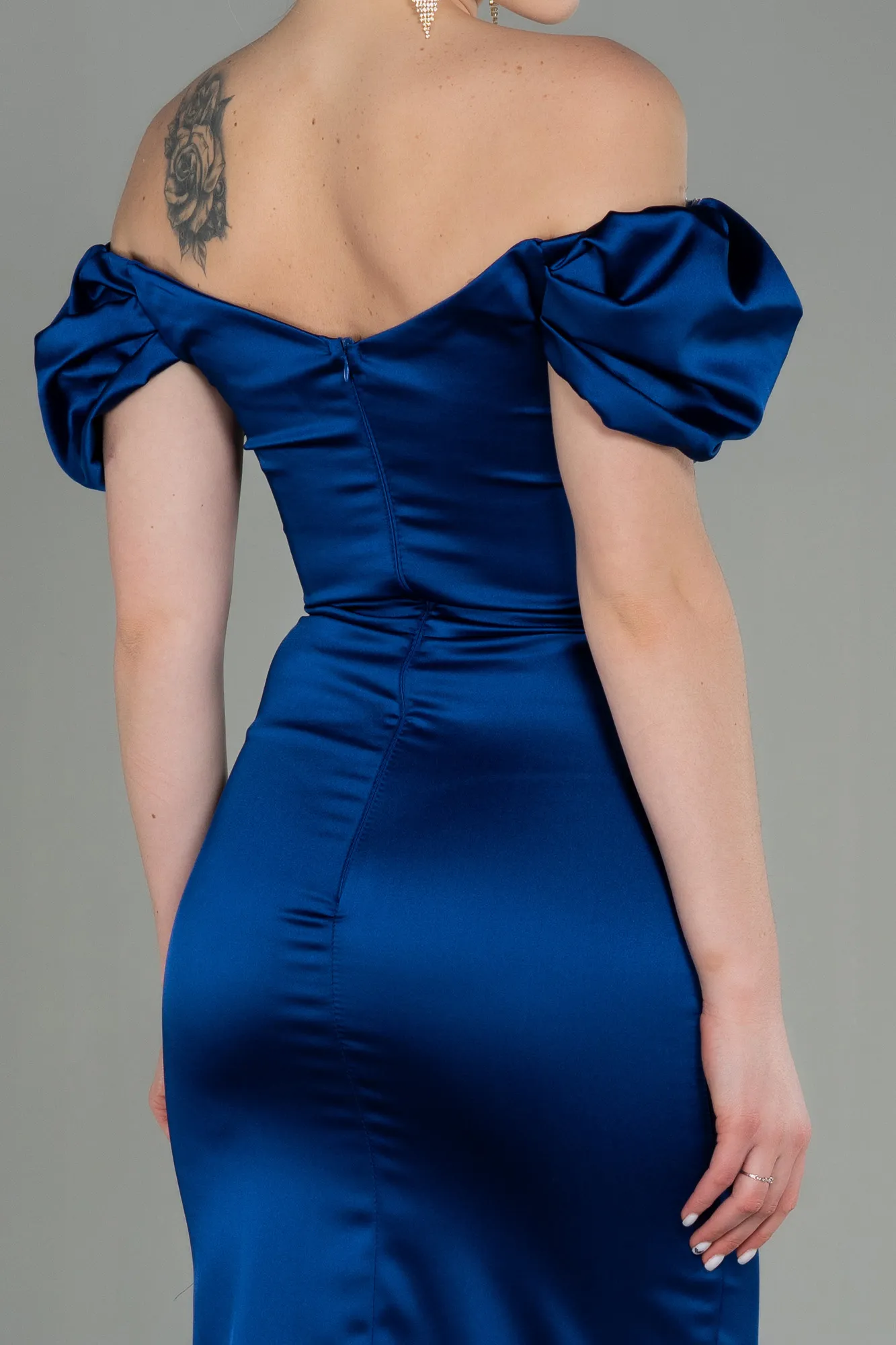 Navy Blue-Midi Satin Night Dress ABK1601
