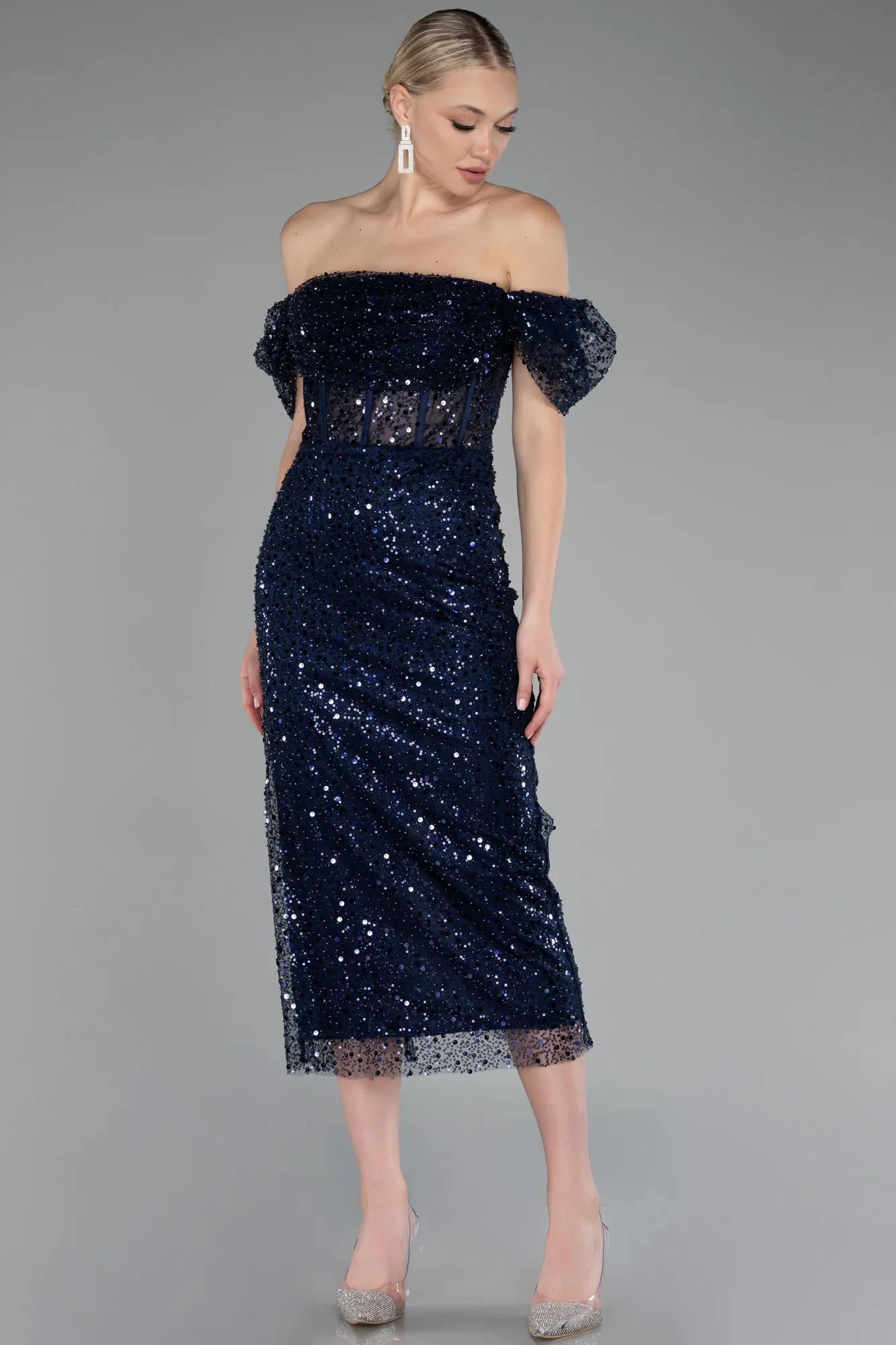 Navy Blue-Midi Scaly Cocktail Dress ABK2130