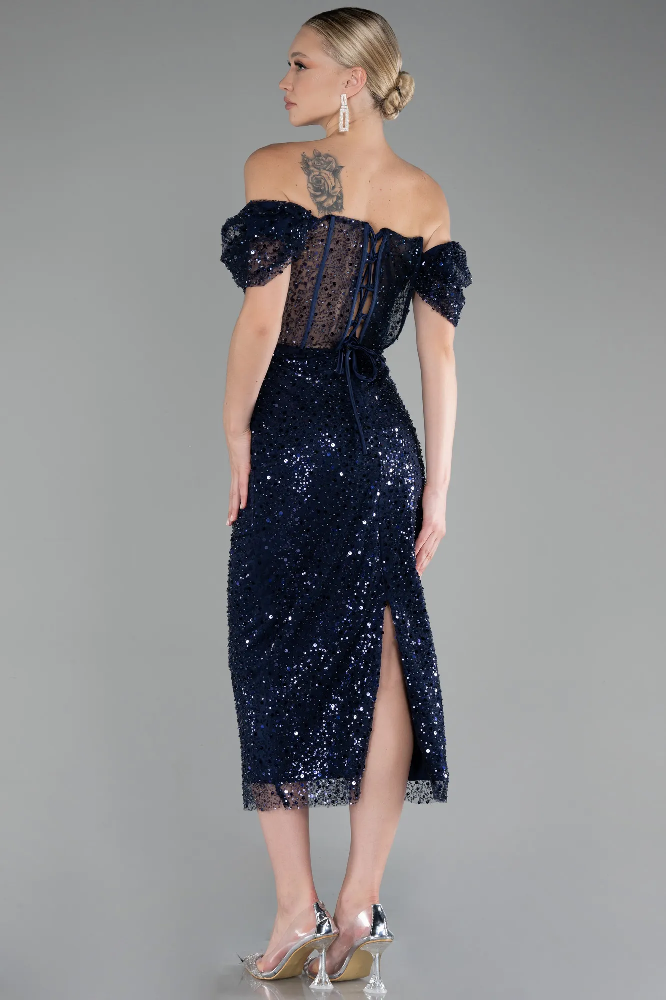 Navy Blue-Midi Scaly Cocktail Dress ABK2130