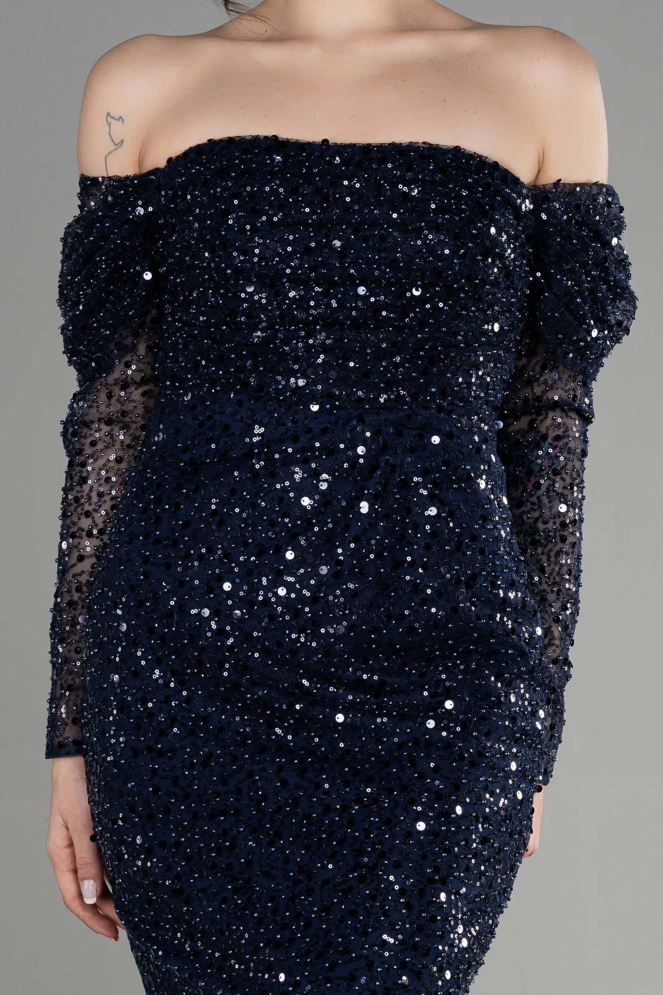 Navy Blue-Midi Scaly Party Dress ABK1977