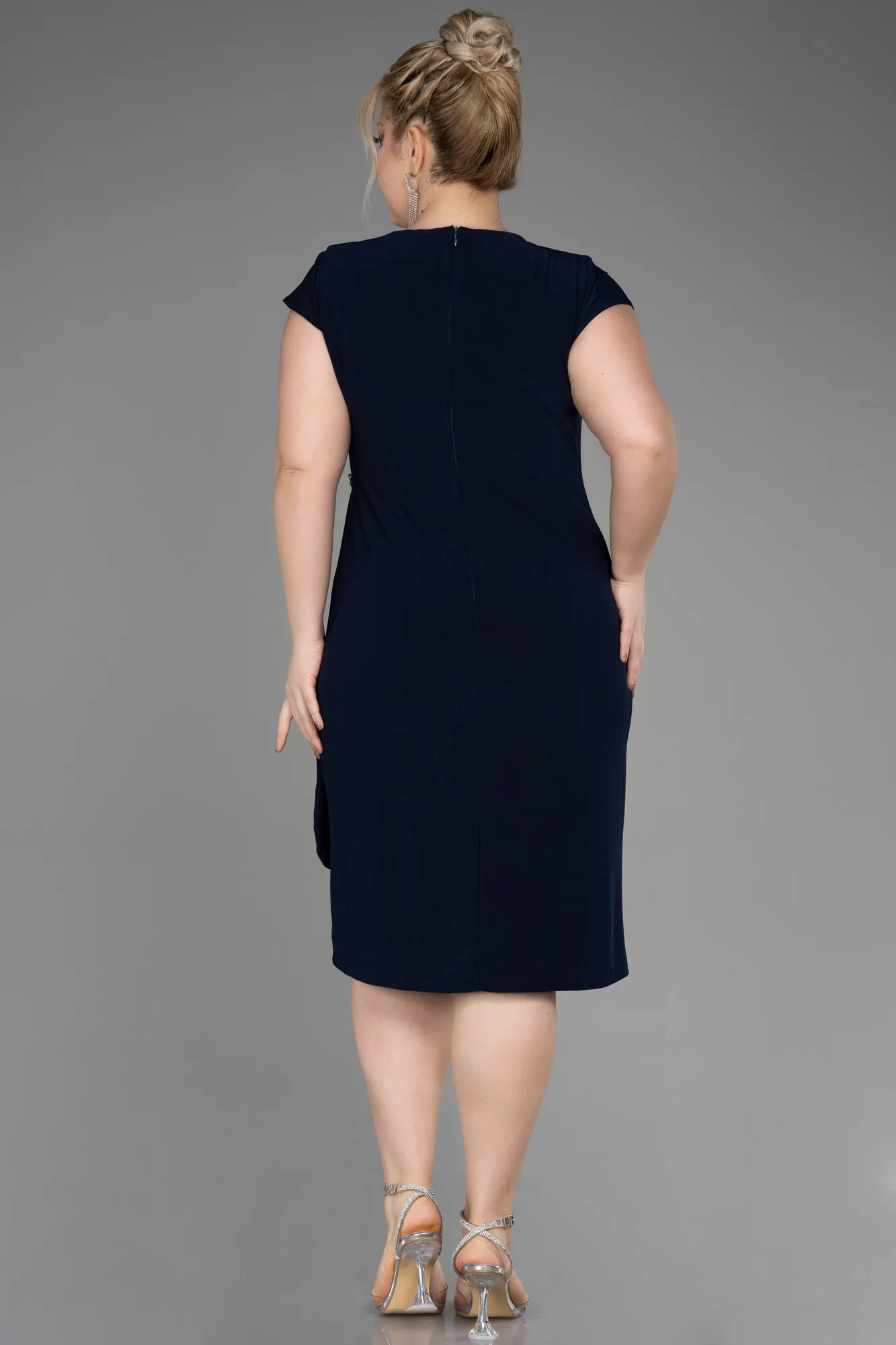 Navy Blue-Midi Scaly Plus Size Cocktail Dress ABK2029