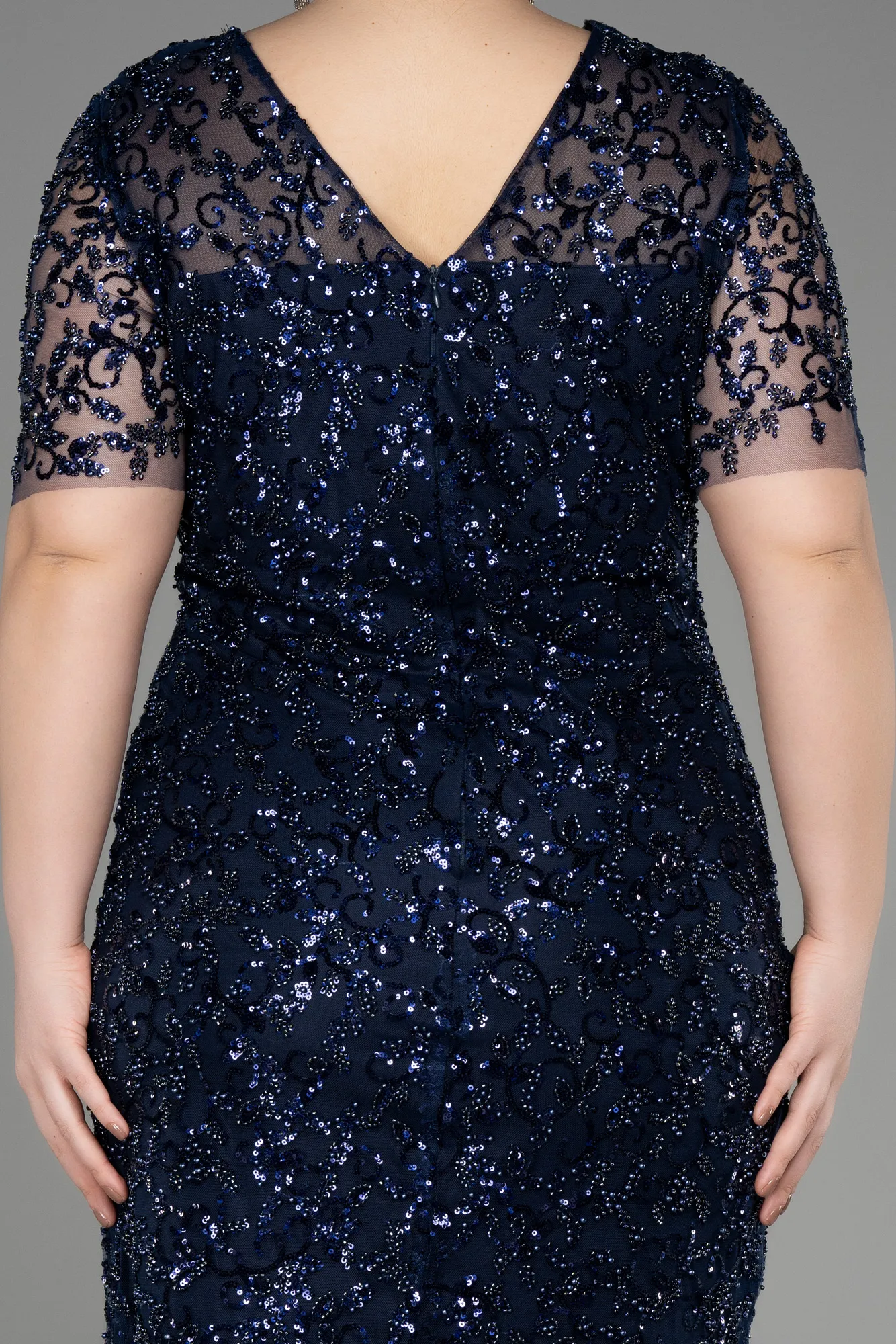 Navy Blue-Midi Scaly Plus Size Cocktail Dress ABK2030