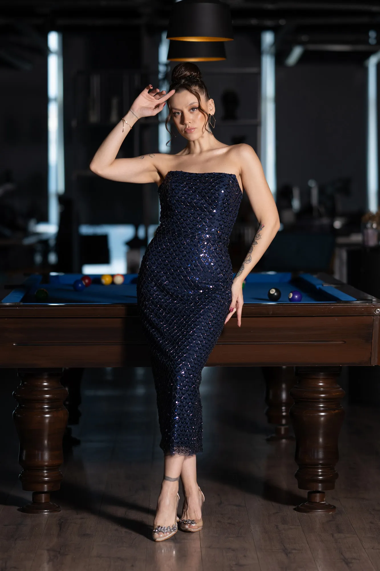 Navy Blue-Midi Stony Cocktail Dress ABK2176