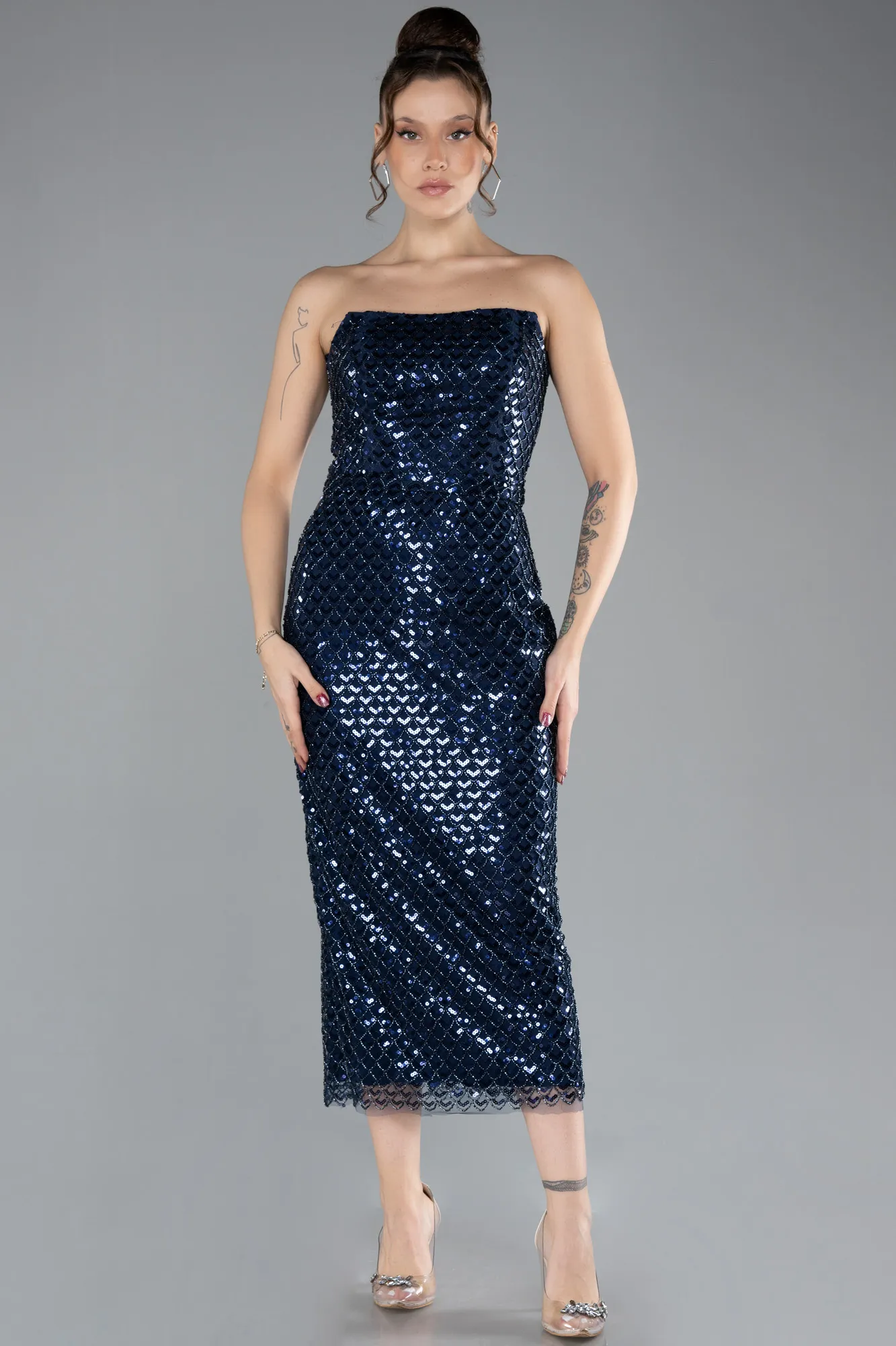 Navy Blue-Midi Stony Cocktail Dress ABK2176