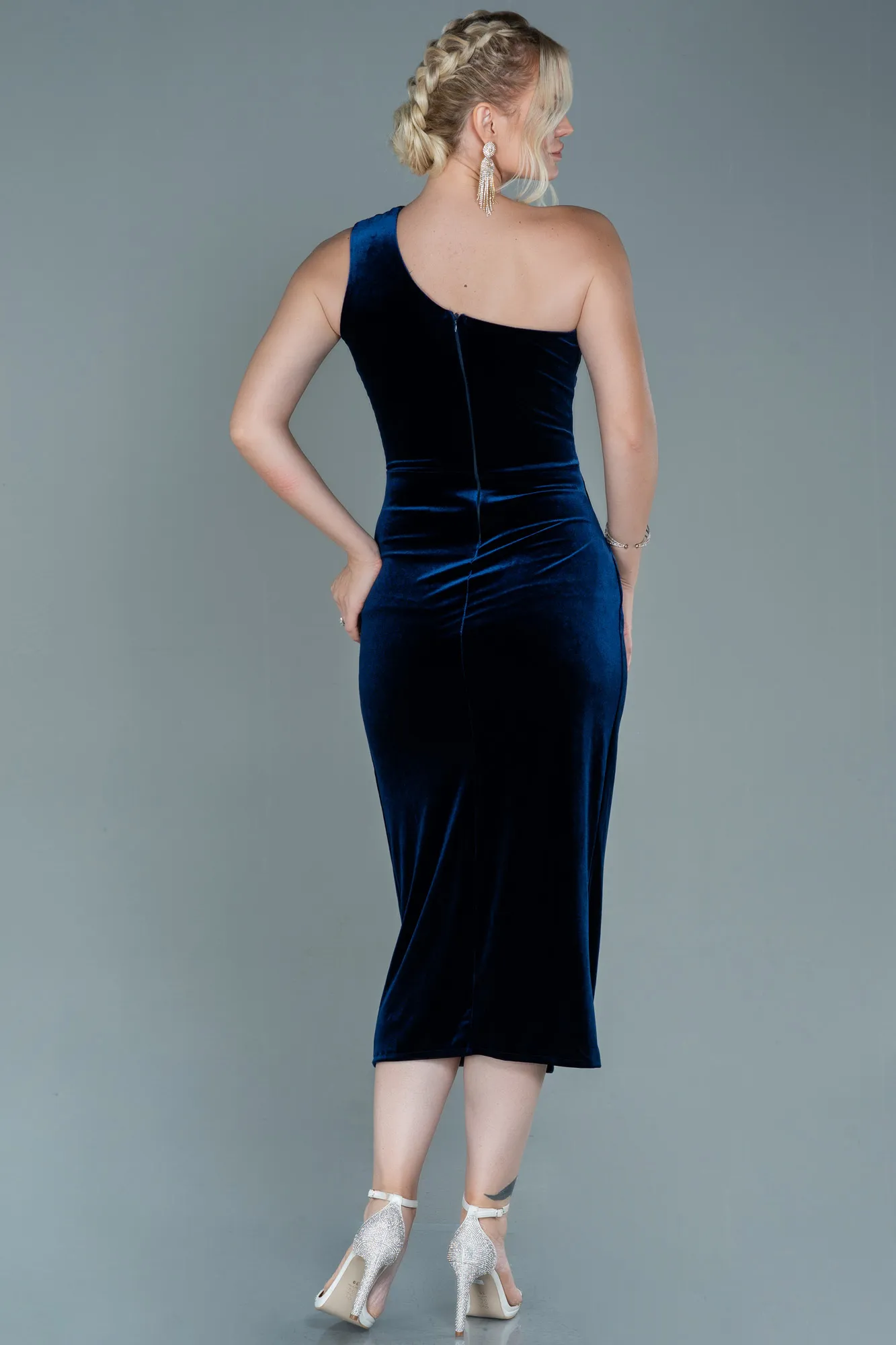 Navy Blue-Midi Velvet Invitation Dress ABK1501