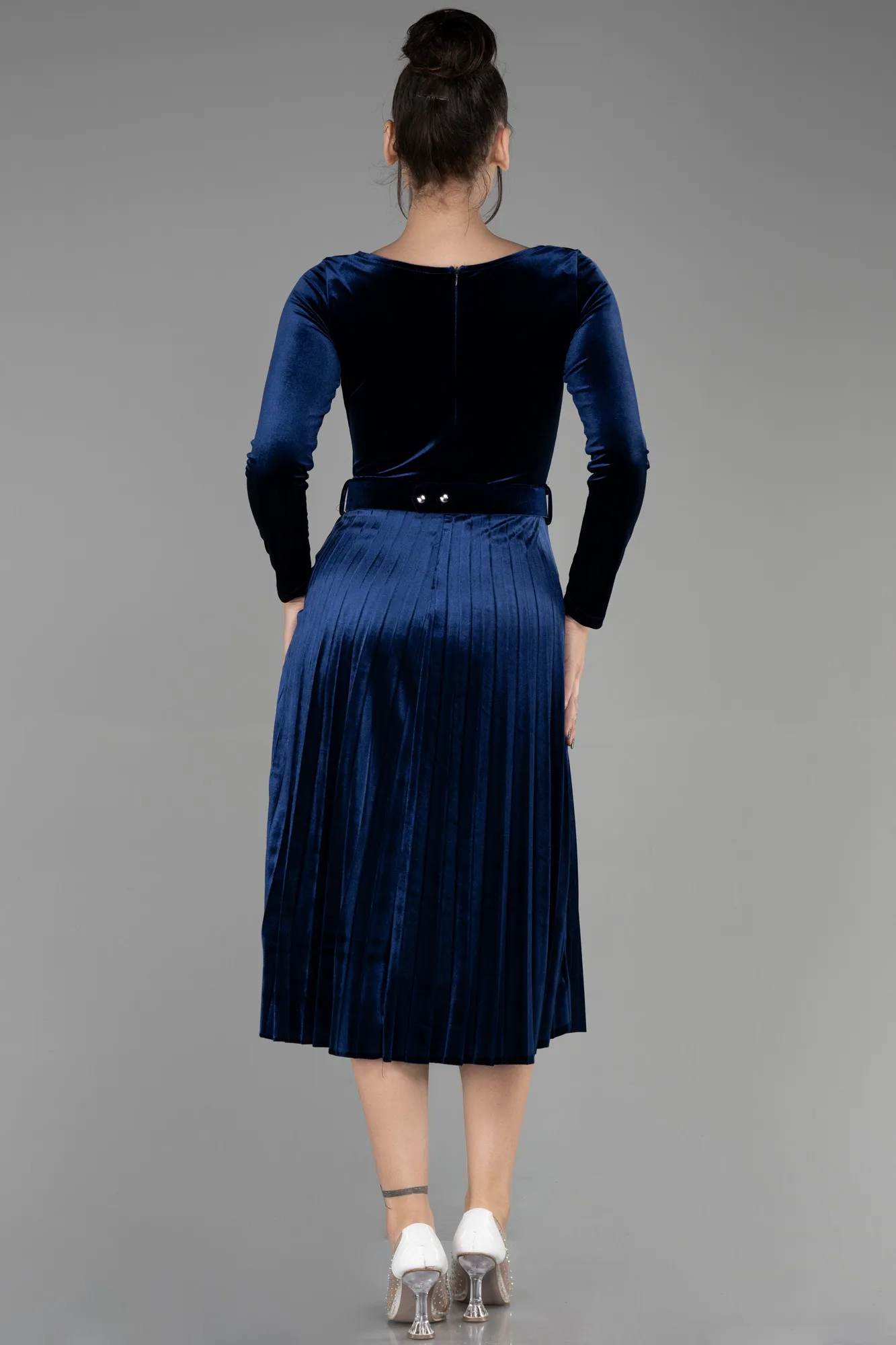 Navy Blue-Midi Velvet Invitation Dress ABK1870