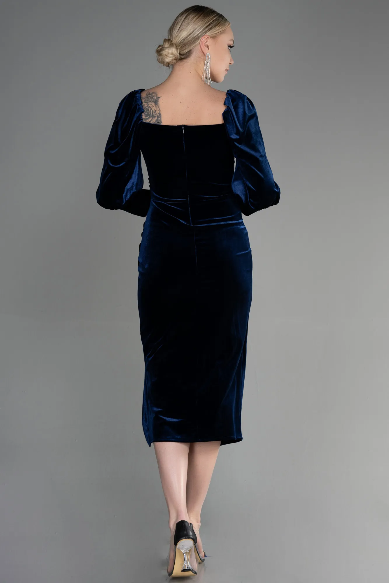 Navy Blue-Midi Velvet Invitation Dress ABK1921