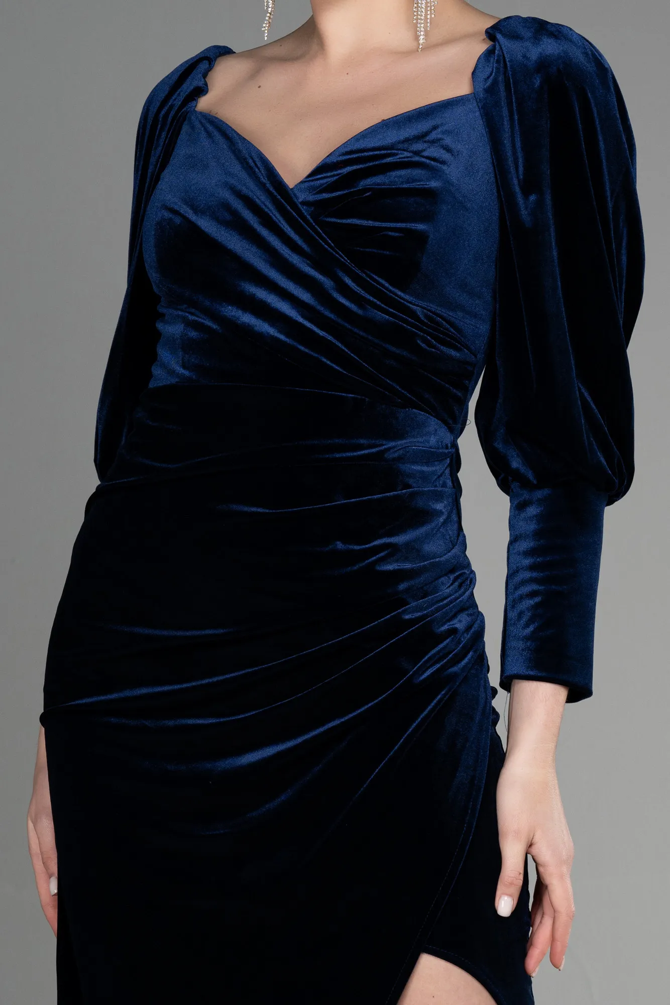 Navy Blue-Midi Velvet Invitation Dress ABK1921