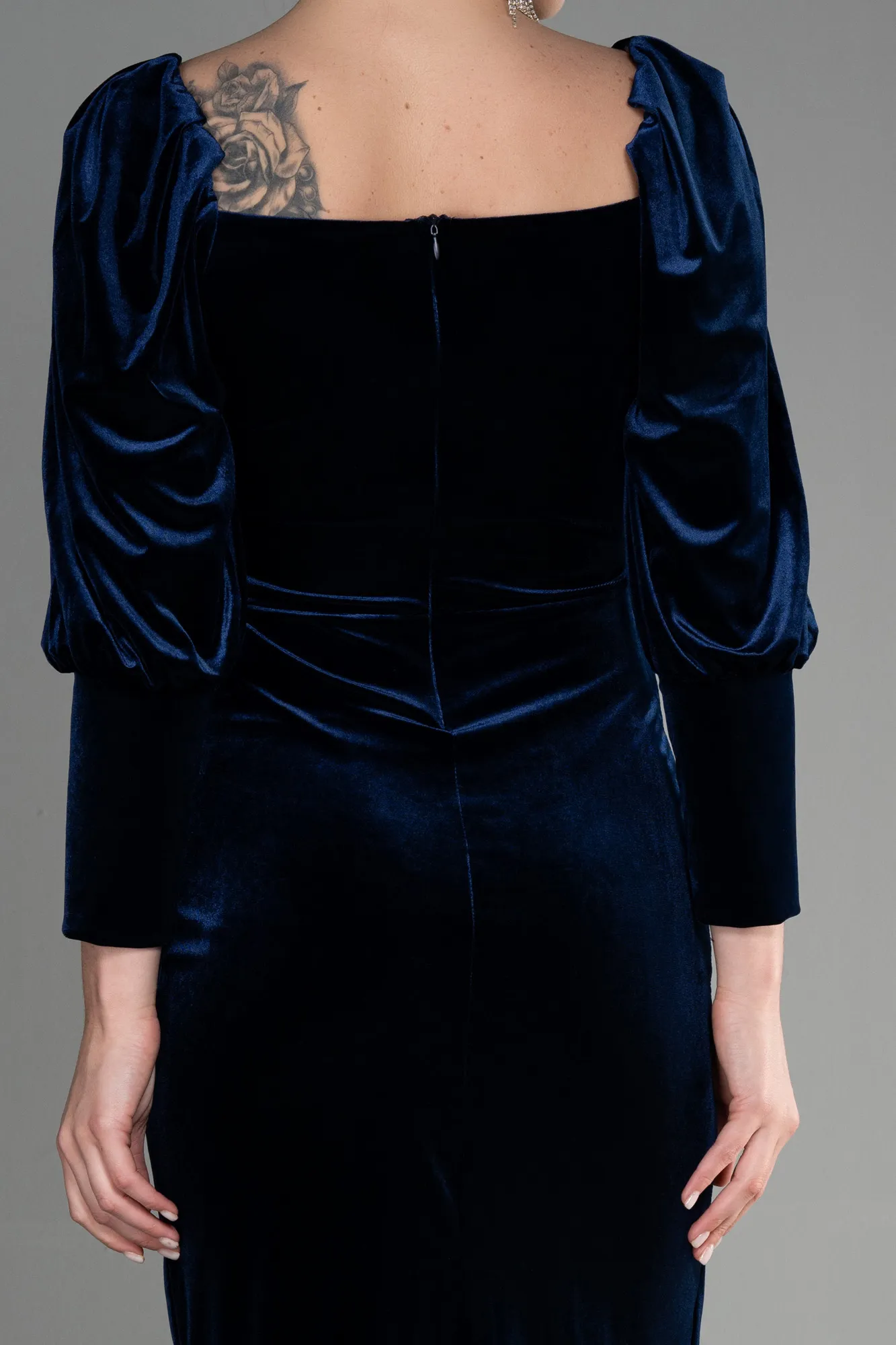 Navy Blue-Midi Velvet Invitation Dress ABK1921