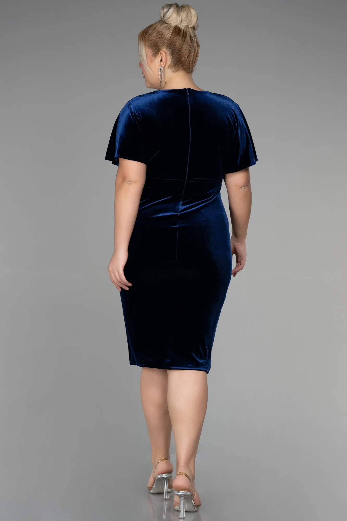 Navy Blue-Midi Velvet Velvet Oversized Evening Dress ABK1876