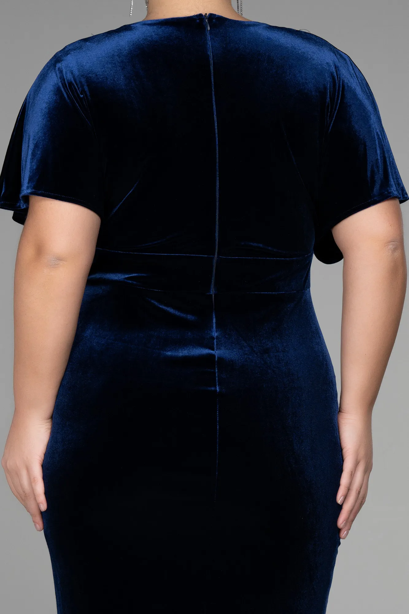 Navy Blue-Midi Velvet Velvet Oversized Evening Dress ABK1876