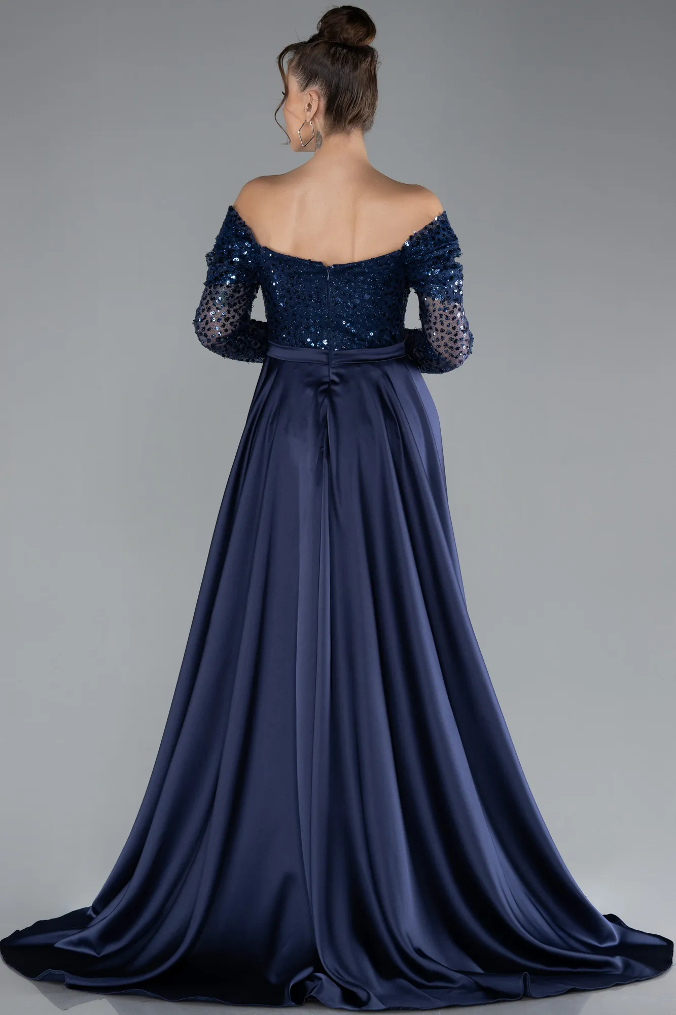 Navy Blue-Off The Shoulder Tail Scaly Evening Gown ABU4380