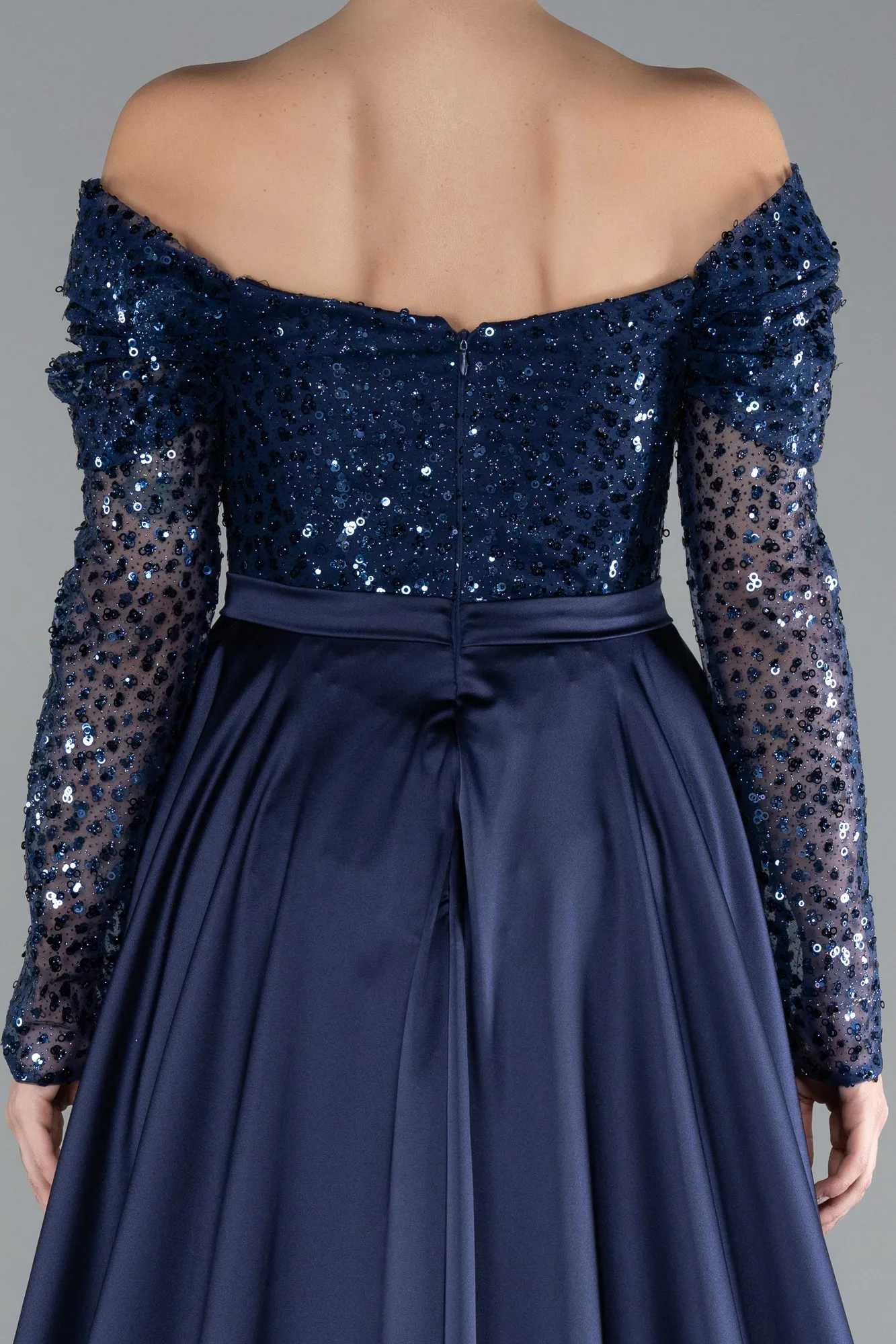 Navy Blue-Off The Shoulder Tail Scaly Evening Gown ABU4380