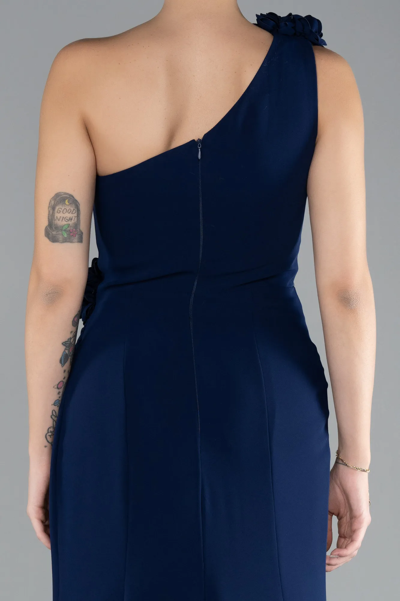 Navy Blue-One Shoulder Slit Evening Gown ABU4381