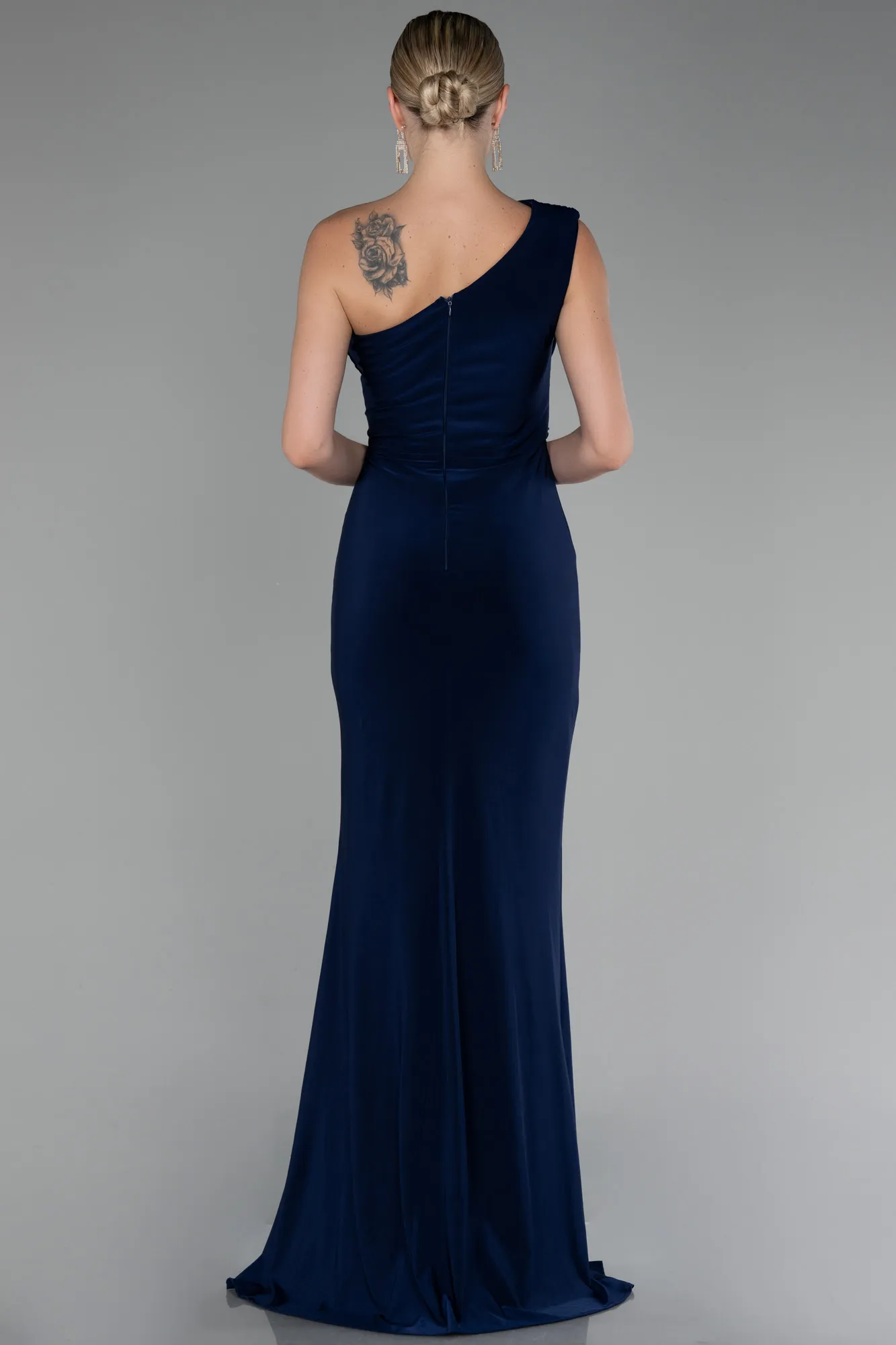 Navy Blue-One Shoulder Slit Long Evening Dress ABU4116