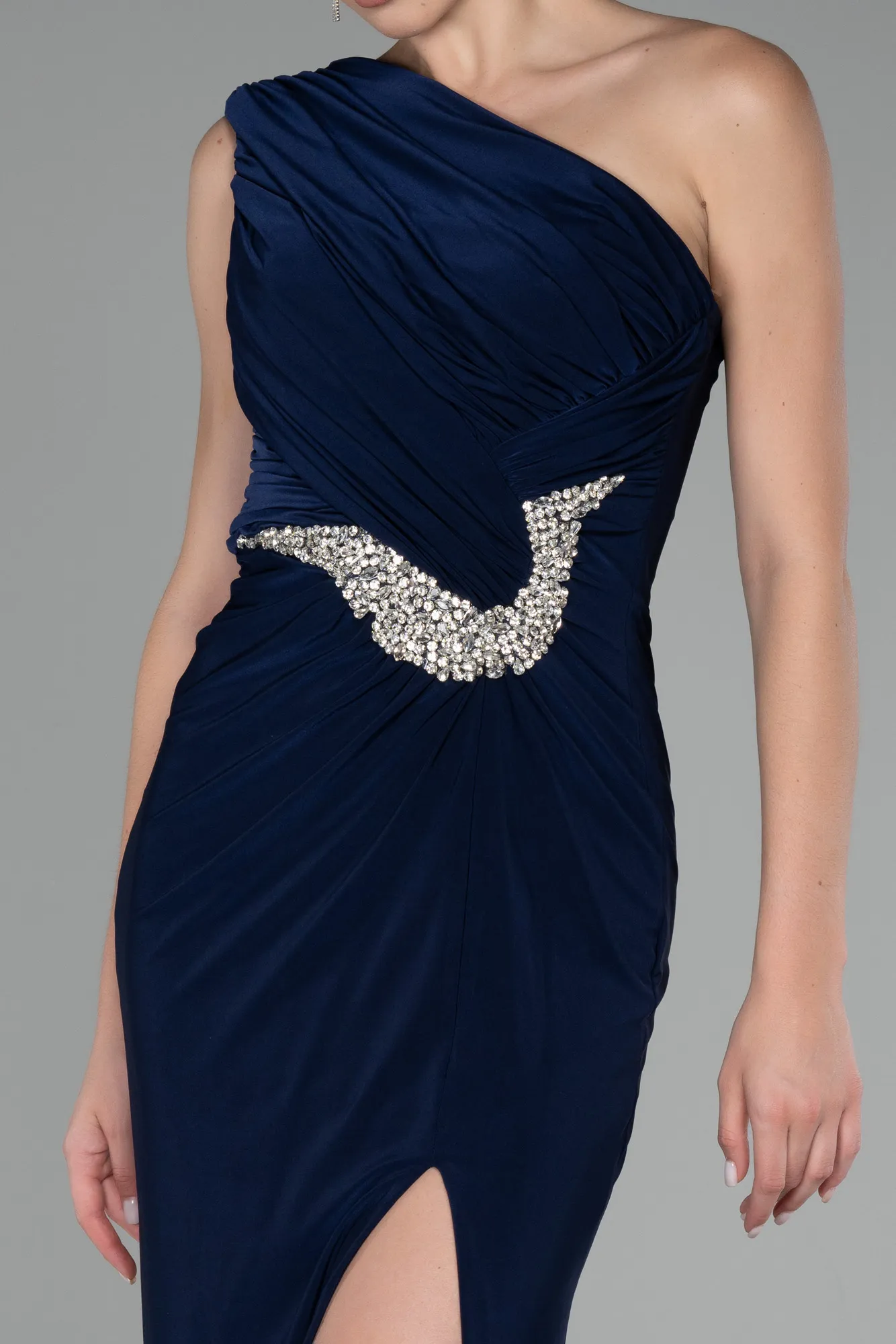 Navy Blue-One Shoulder Slit Long Evening Dress ABU4116