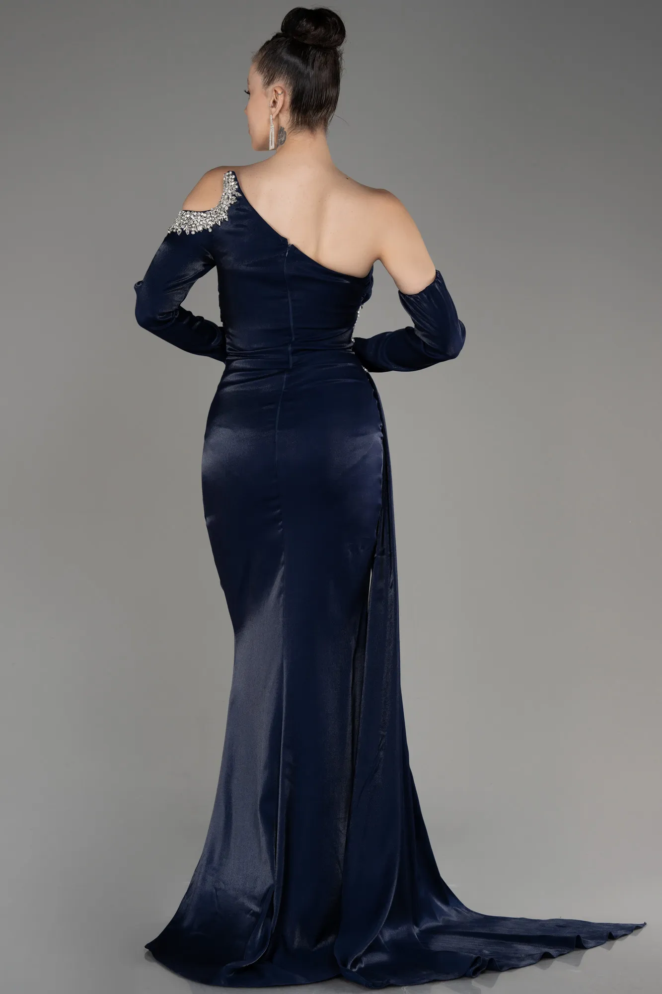 Navy Blue-One Sleeve Long Formal Evening Dress ABU3976