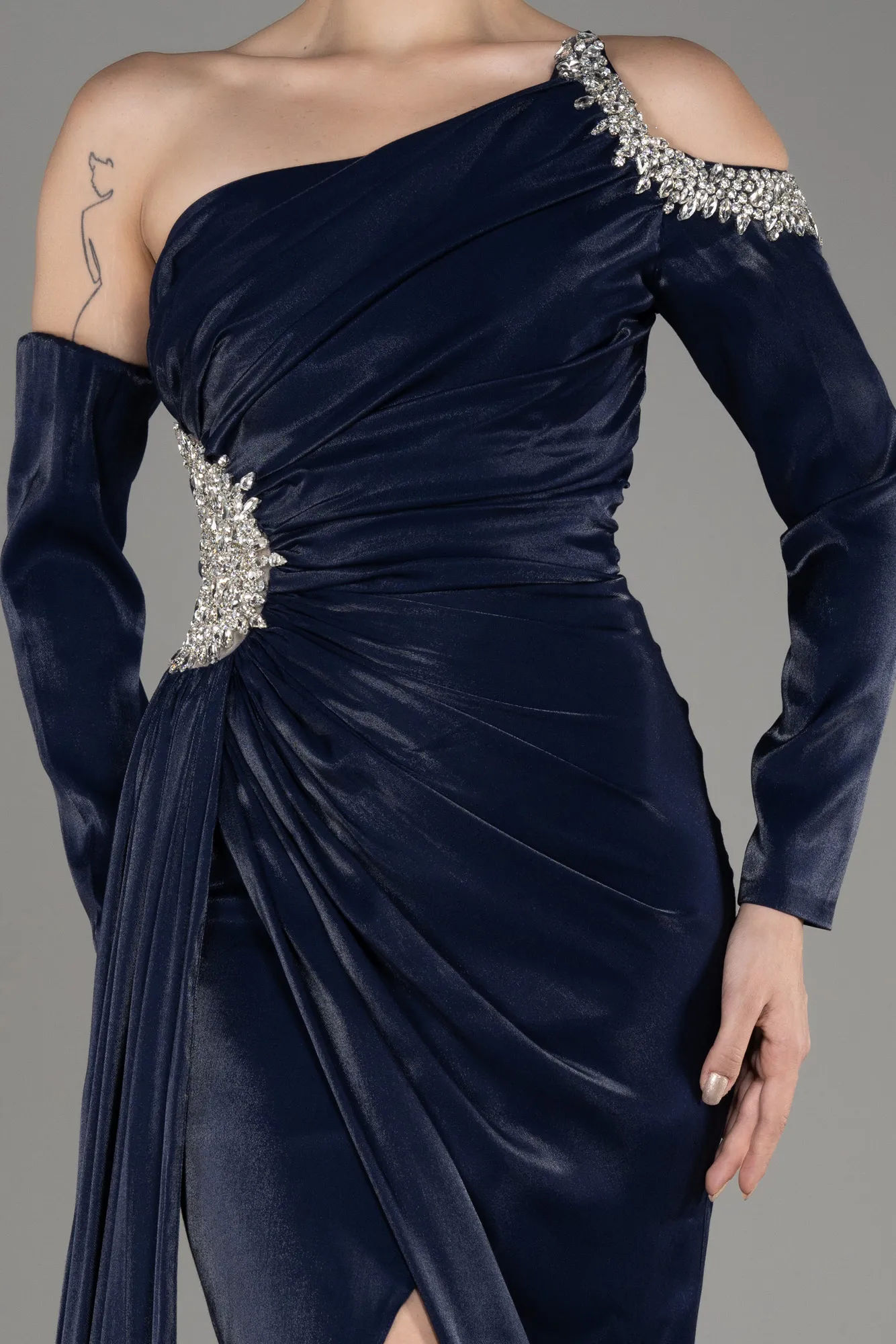 Navy Blue-One Sleeve Long Formal Evening Dress ABU3976