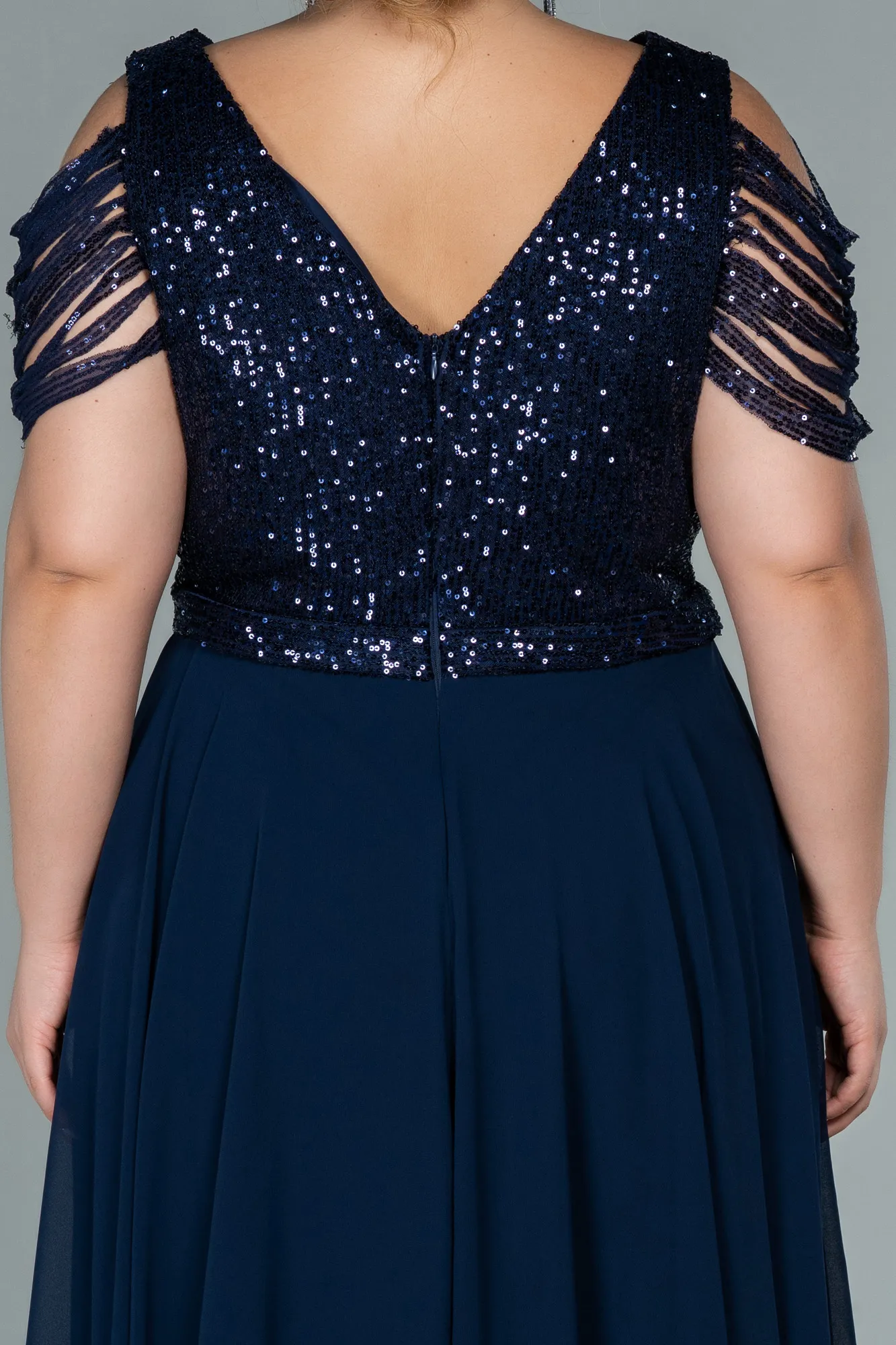 Navy Blue-Short Chiffon Plus Size Evening Dress ABK1376