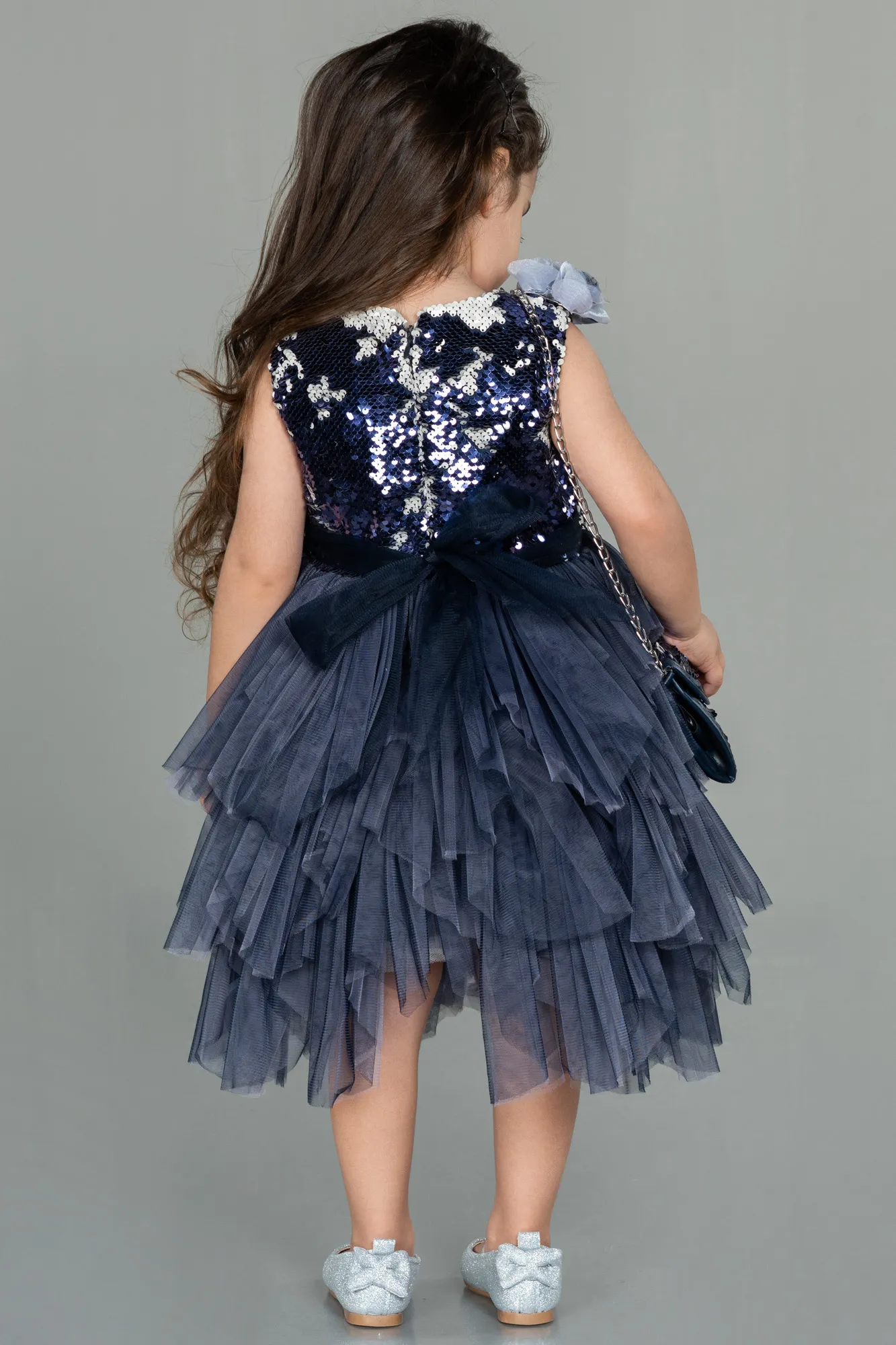 Navy Blue-Short Girl Dress ABK1485