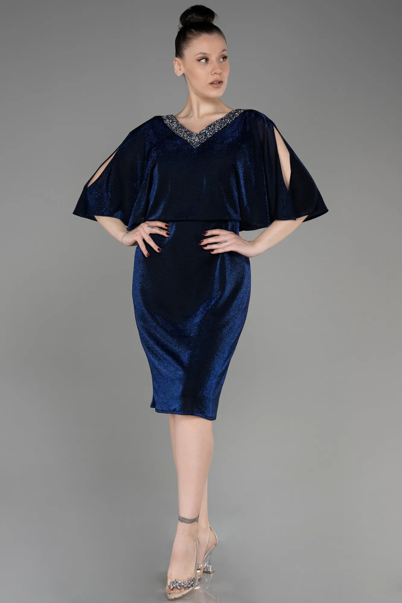 Navy Blue-Short Plus Size Cocktail Dress ABK1996