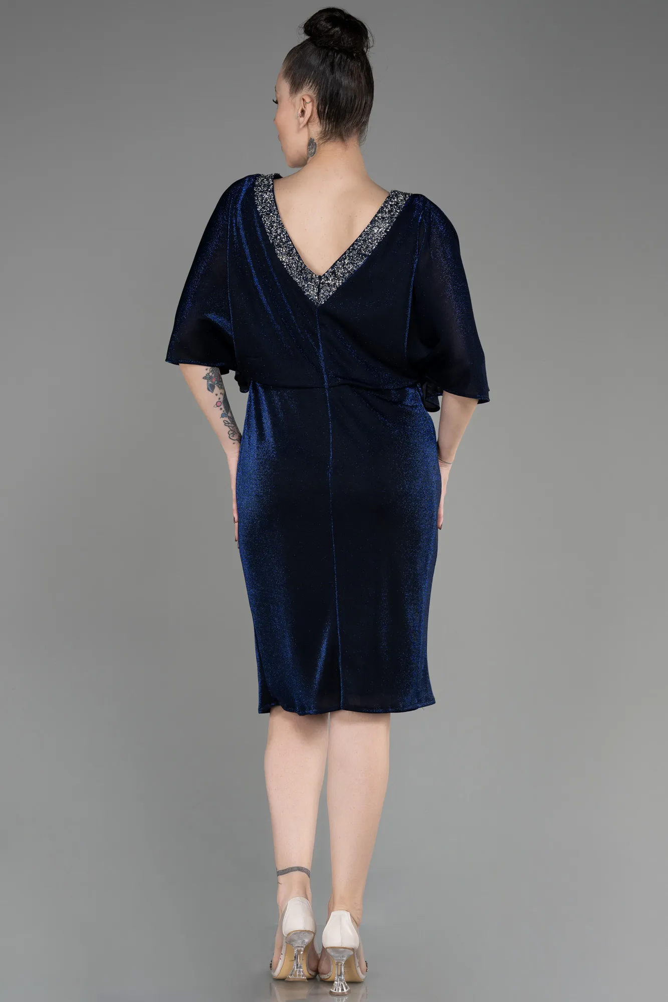 Navy Blue-Short Plus Size Cocktail Dress ABK1996