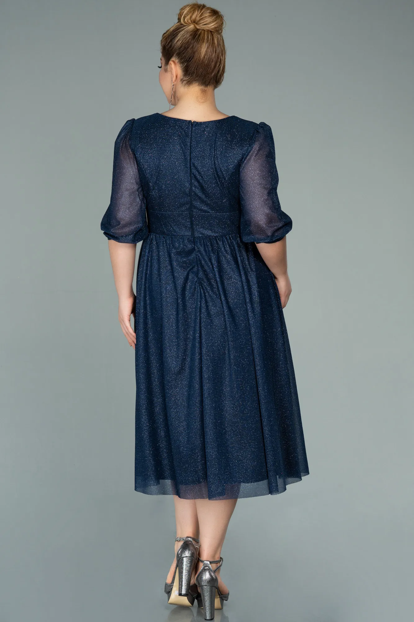 Navy Blue-Short Plus Size Evening Dress ABK1098