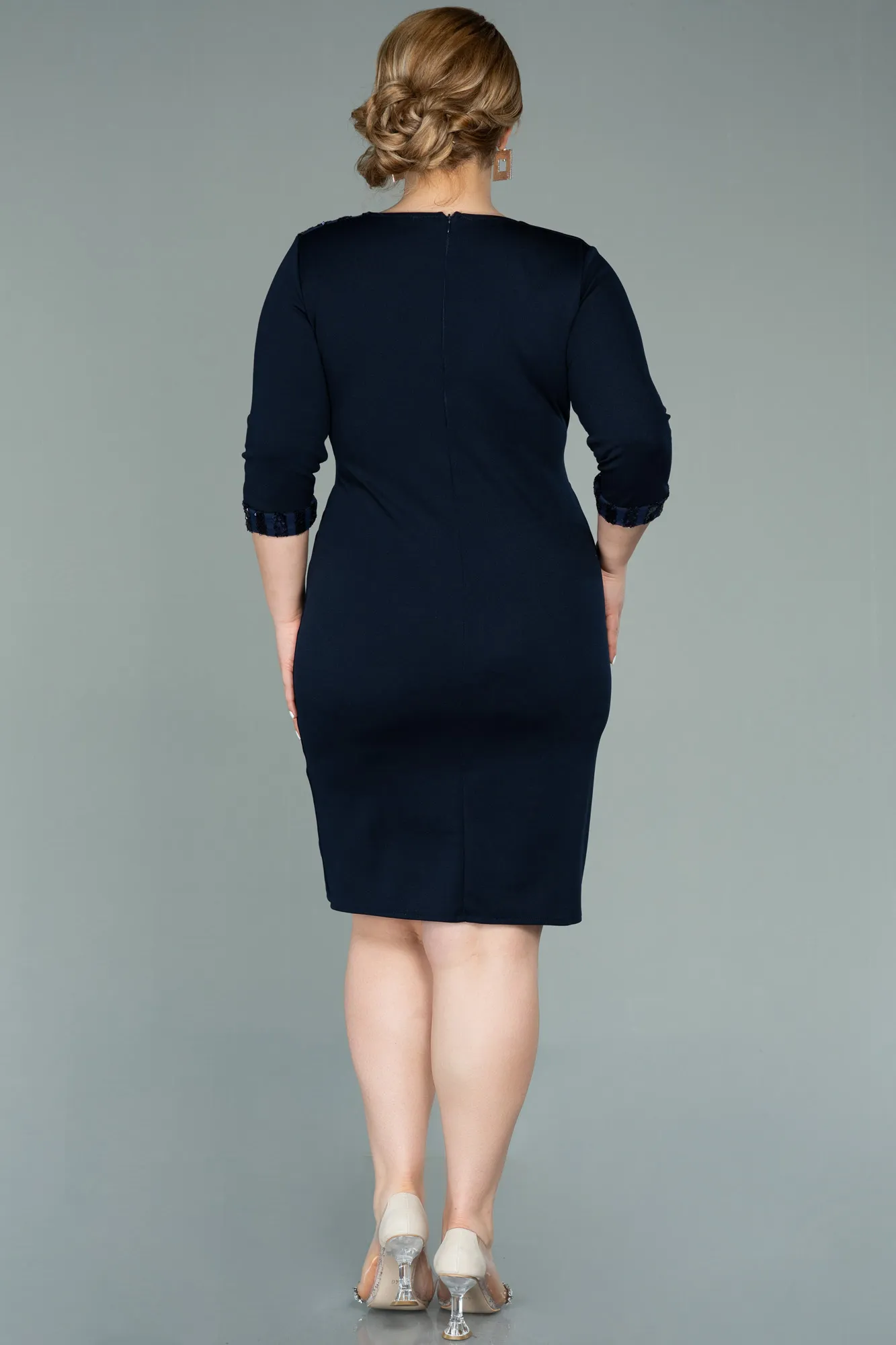 Navy Blue-Short Plus Size Evening Dress ABK1325