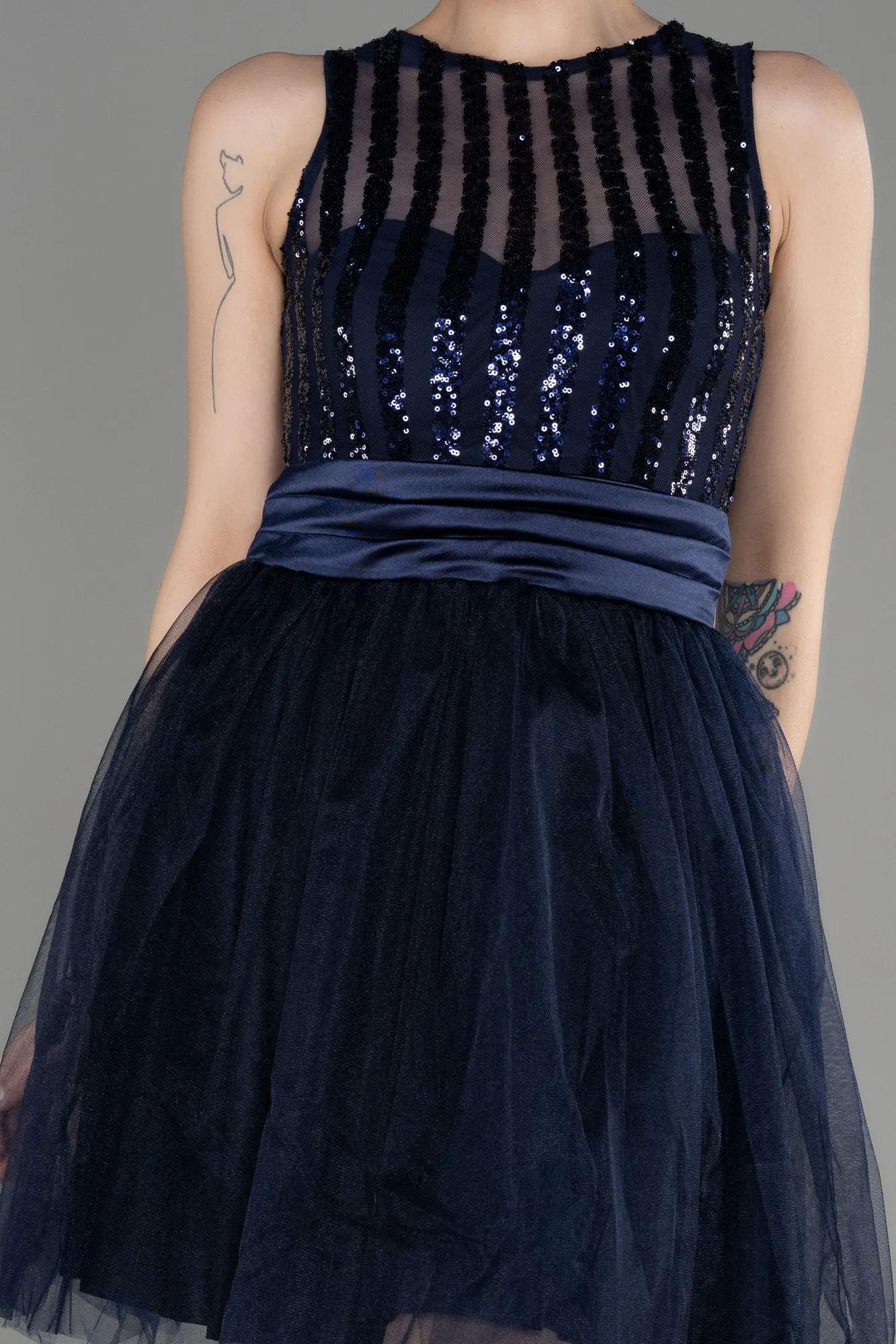 Navy Blue-Short Prom Gown ABK2016