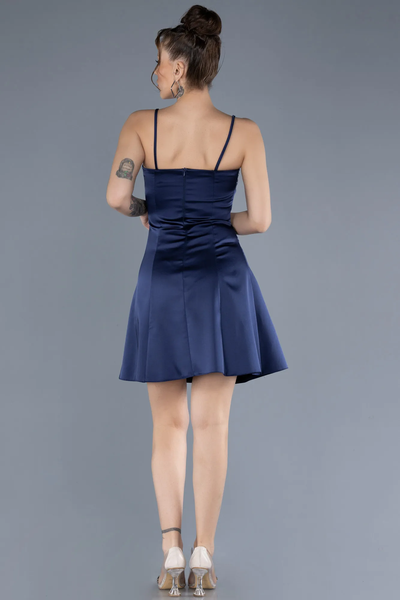 Navy Blue-Short Satin Cocktail Dress ABK2225