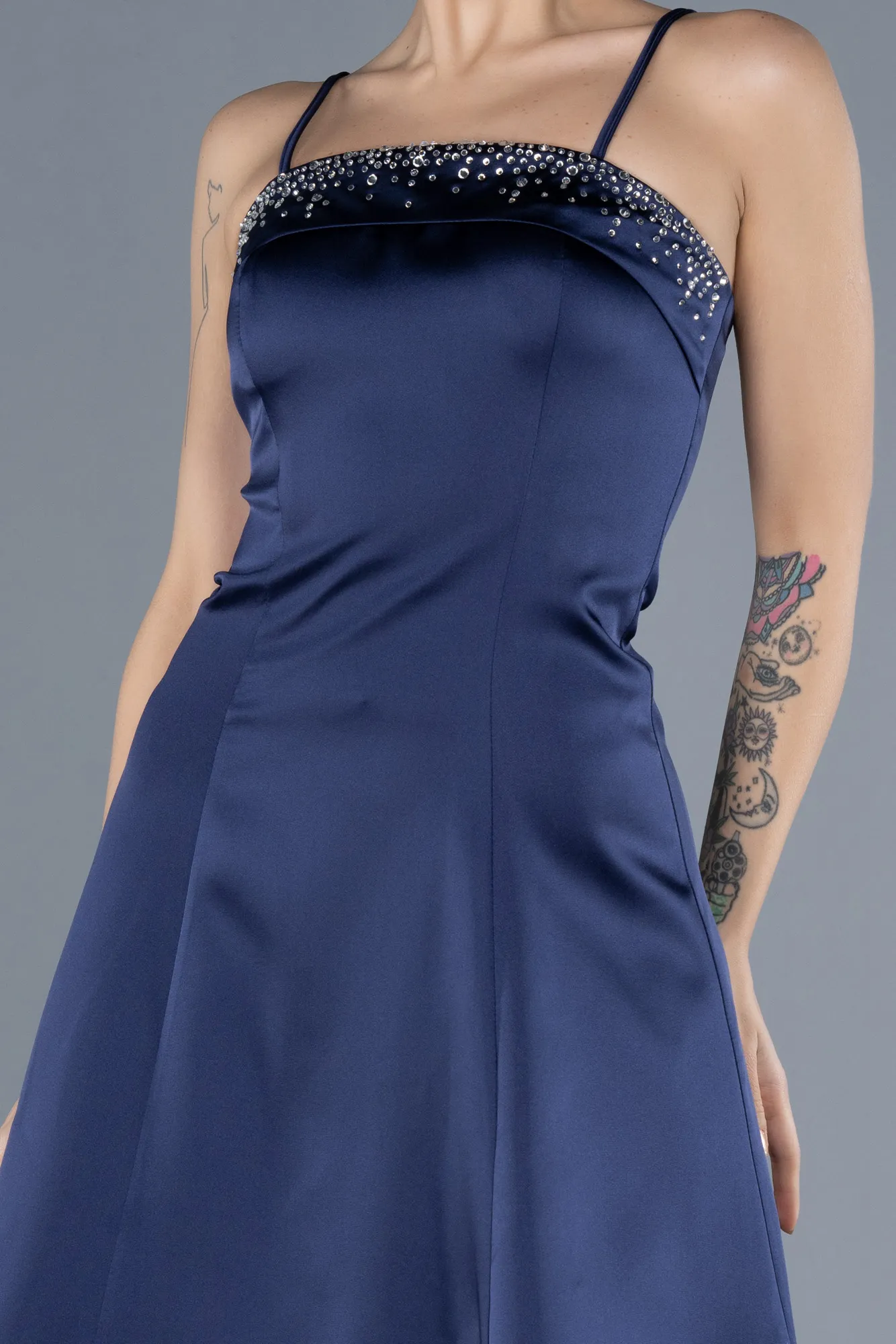 Navy Blue-Short Satin Cocktail Dress ABK2225