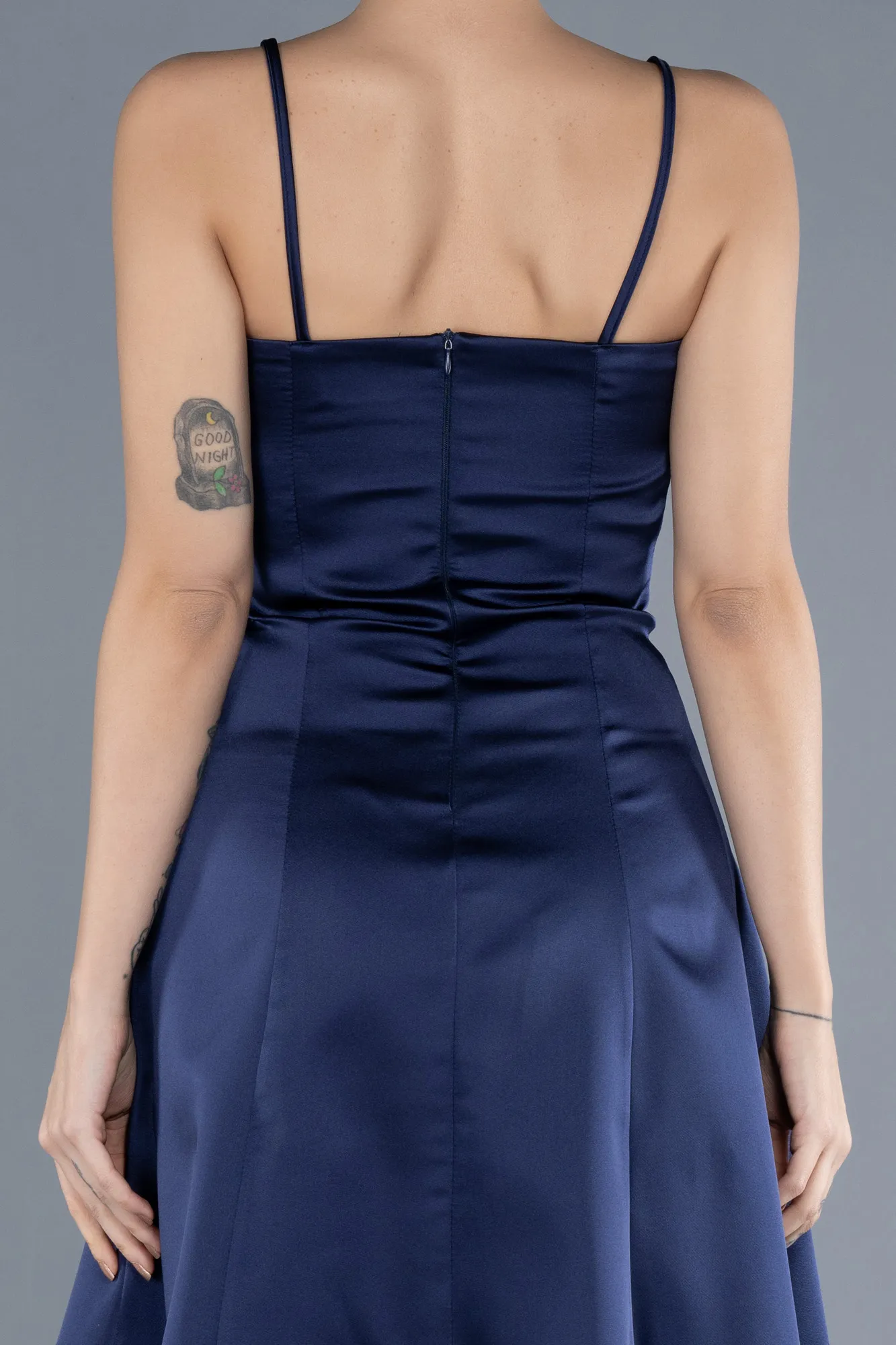 Navy Blue-Short Satin Cocktail Dress ABK2225