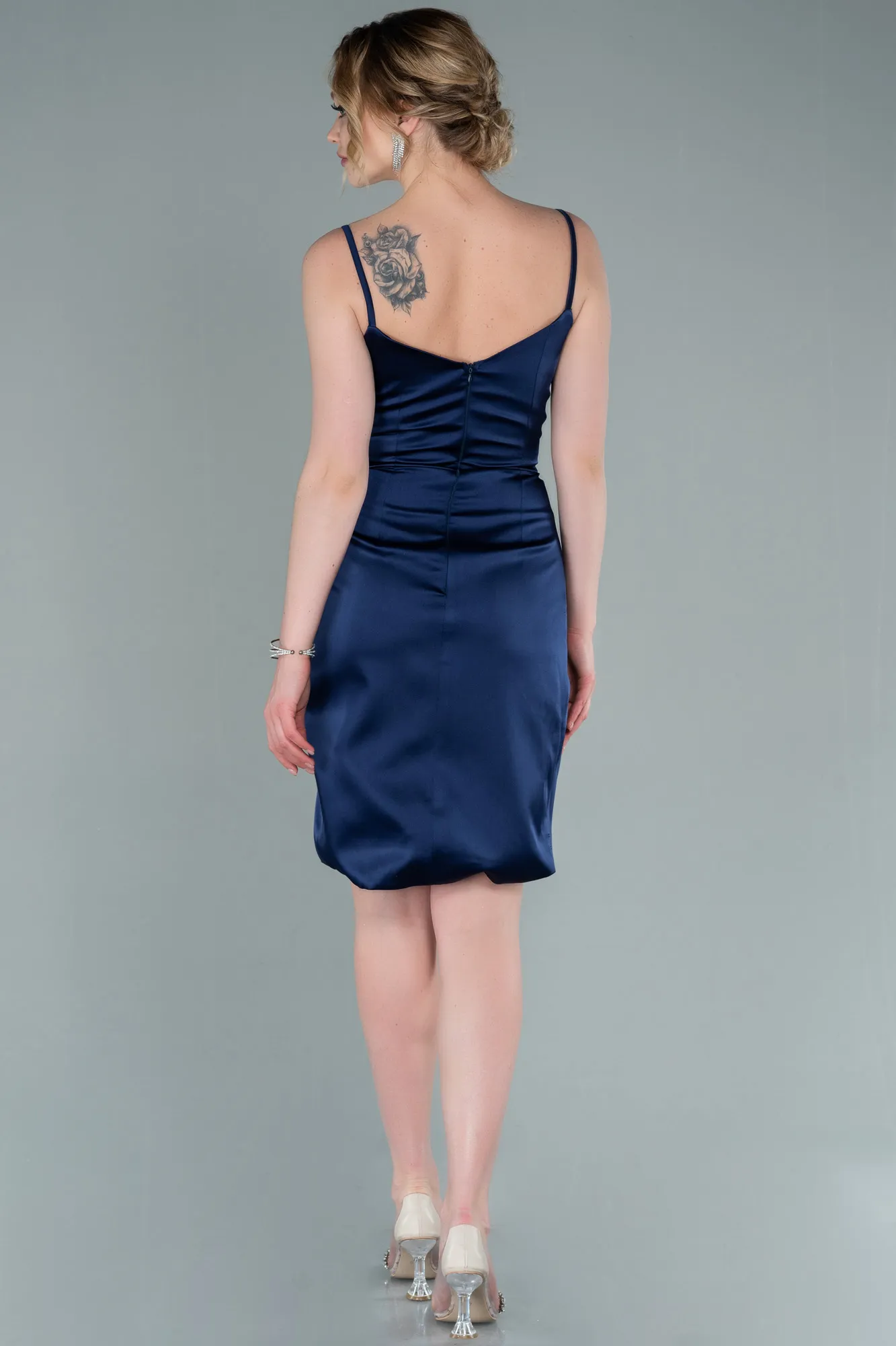 Navy Blue-Short Satin Invitation Dress ABK1081