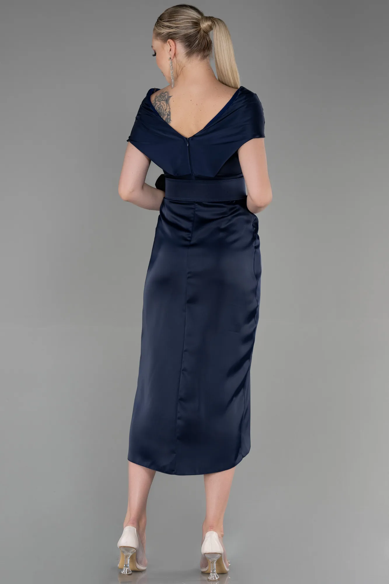 Navy Blue-Short Satin Invitation Dress ABK1107