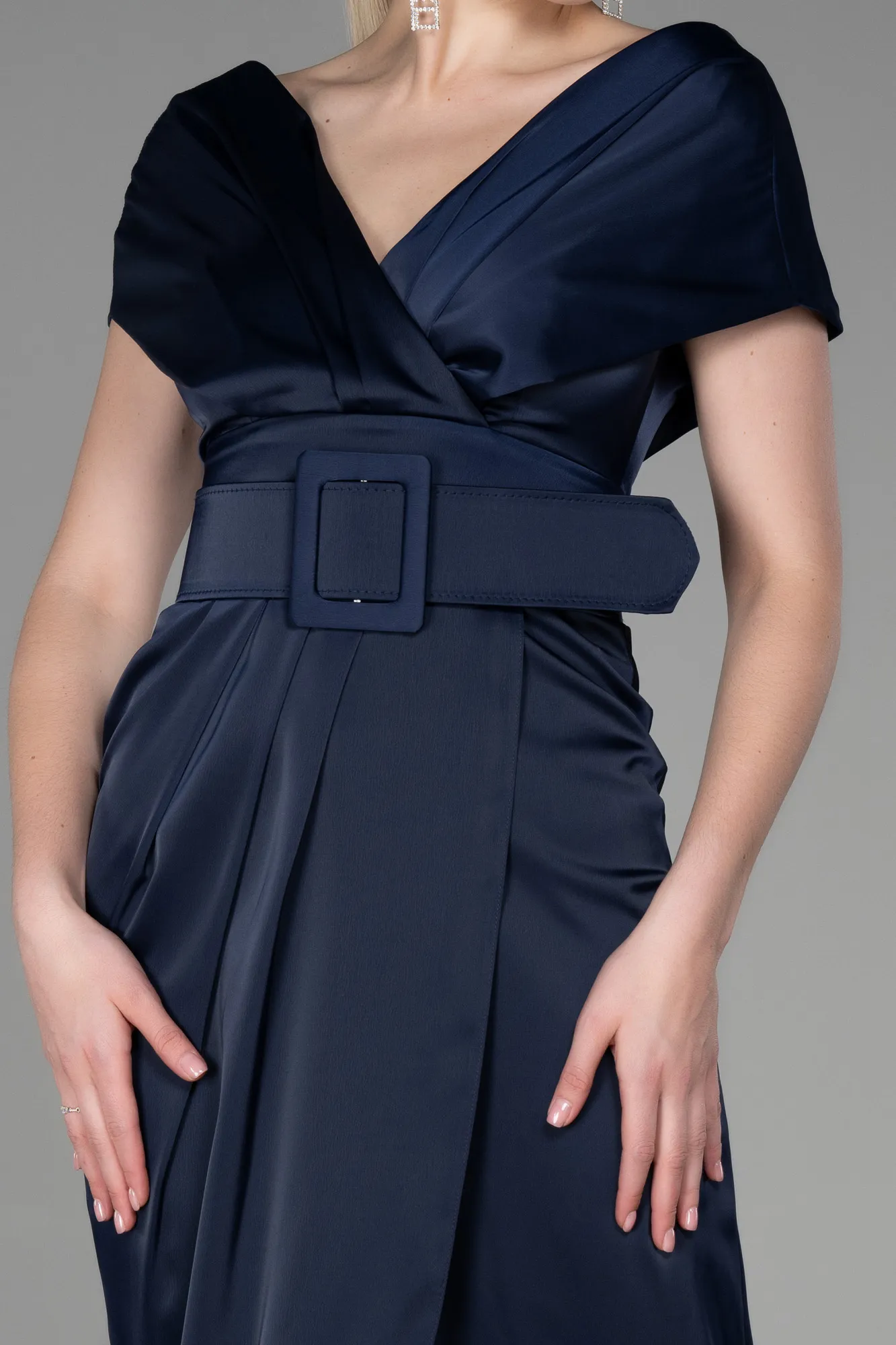 Navy Blue-Short Satin Invitation Dress ABK1107