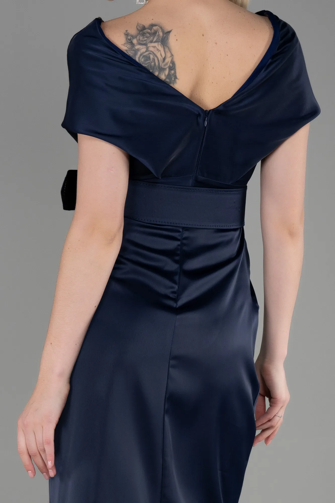 Navy Blue-Short Satin Invitation Dress ABK1107