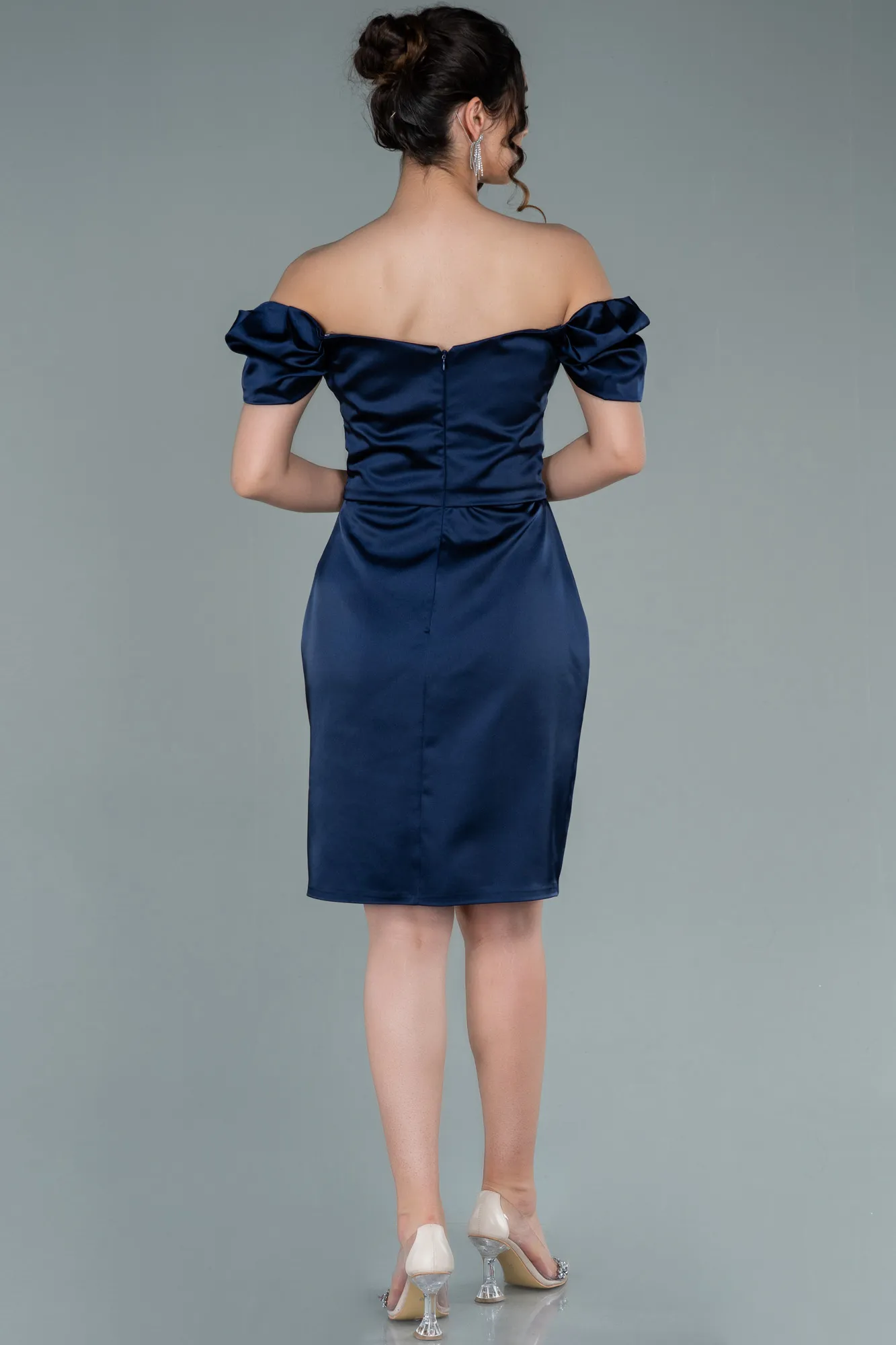 Navy Blue-Short Satin Invitation Dress ABK1394