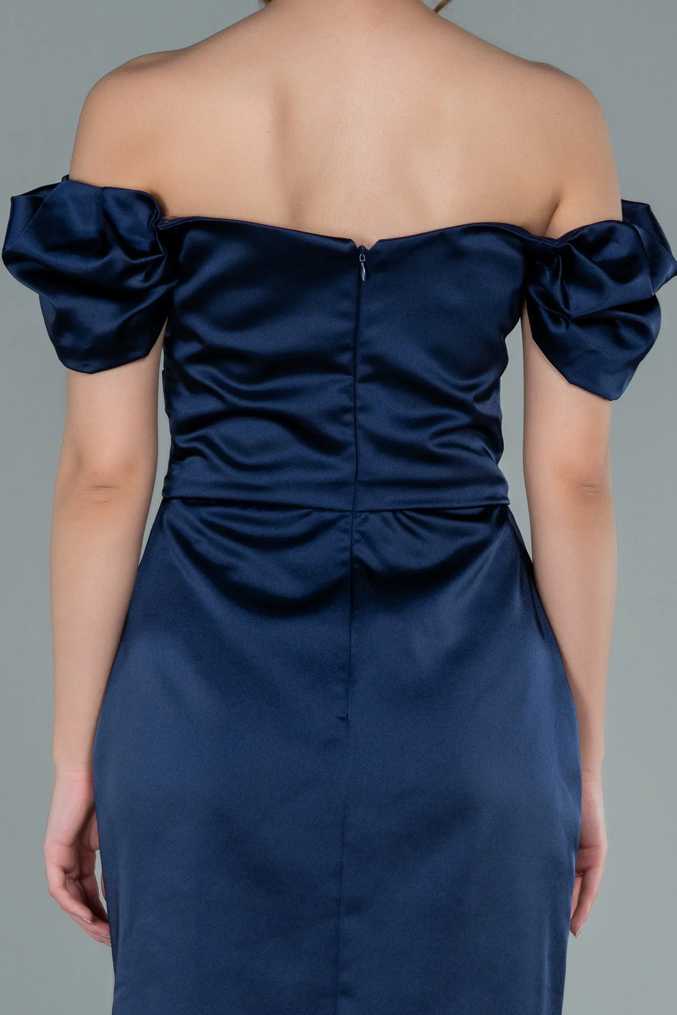 Navy Blue-Short Satin Invitation Dress ABK1394