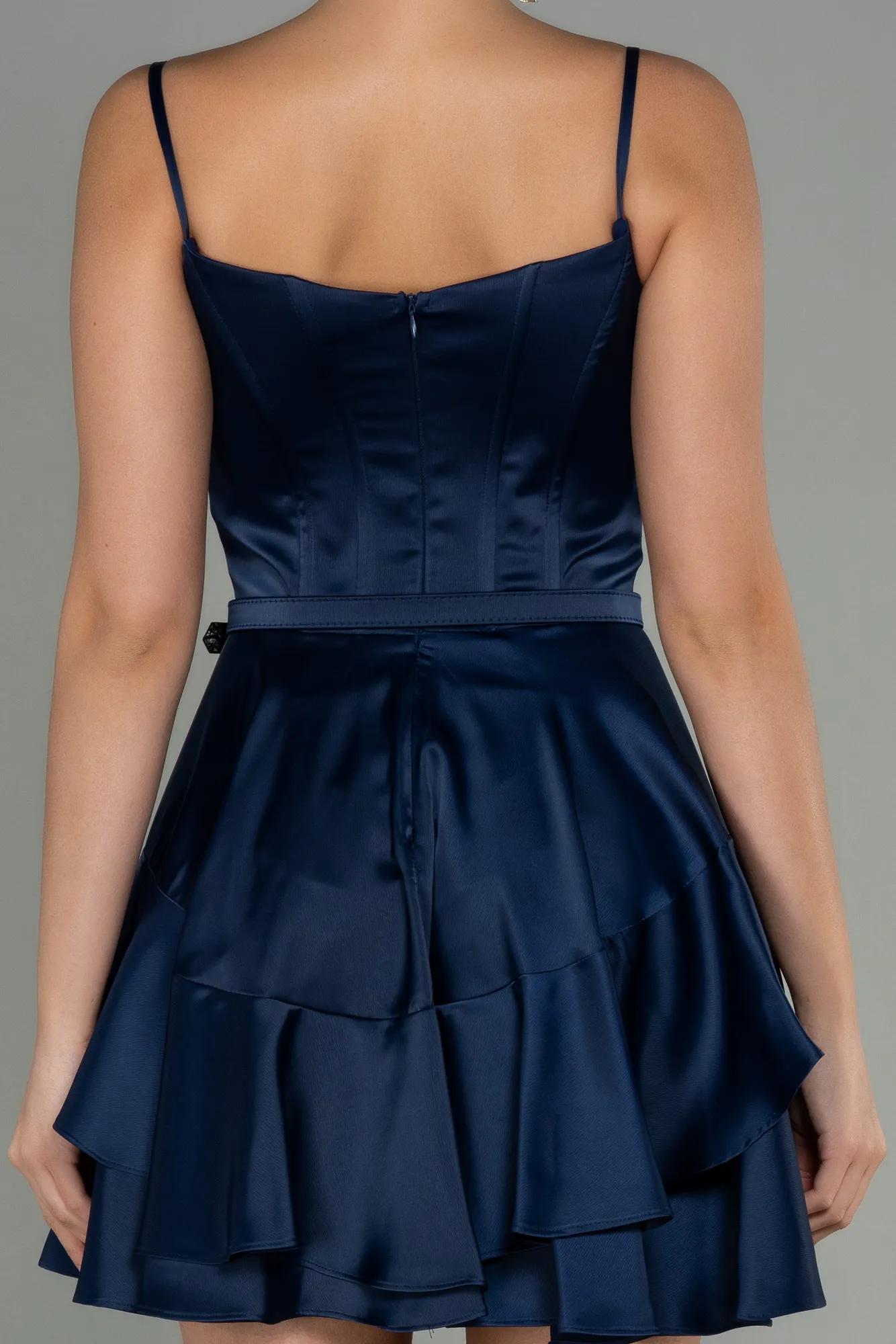 Navy Blue-Short Satin Invitation Dress ABK1691
